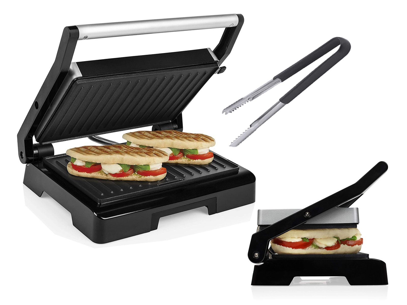 Tristar Kontaktgrill, 1000 W, mit Grillzange Snack & Panini-Maker Multi Tisch-Grill Indoor & Balkon