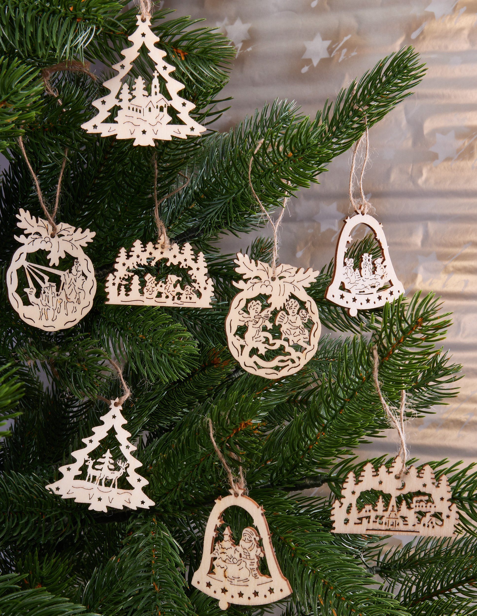BRUBAKER Christbaumschmuck Weihnachtsbaumschmuck Set (24-tlg), Christbaumanhänger aus Holz - Weihnachtsanhänger zum Basteln – Bild 3 von 5
