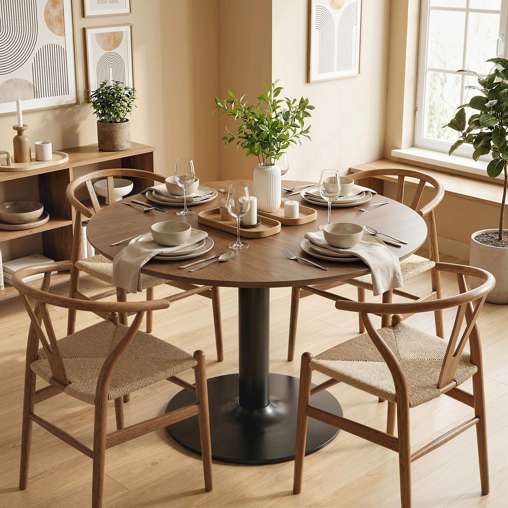HOMCOM Esstisch Moderner Esszimmertisch, Holzoptik, Stahlrahmen, Braun (Tisch, 1-St., Küchentisch), Große runde Tischplatte, stabiler Stahlfuß