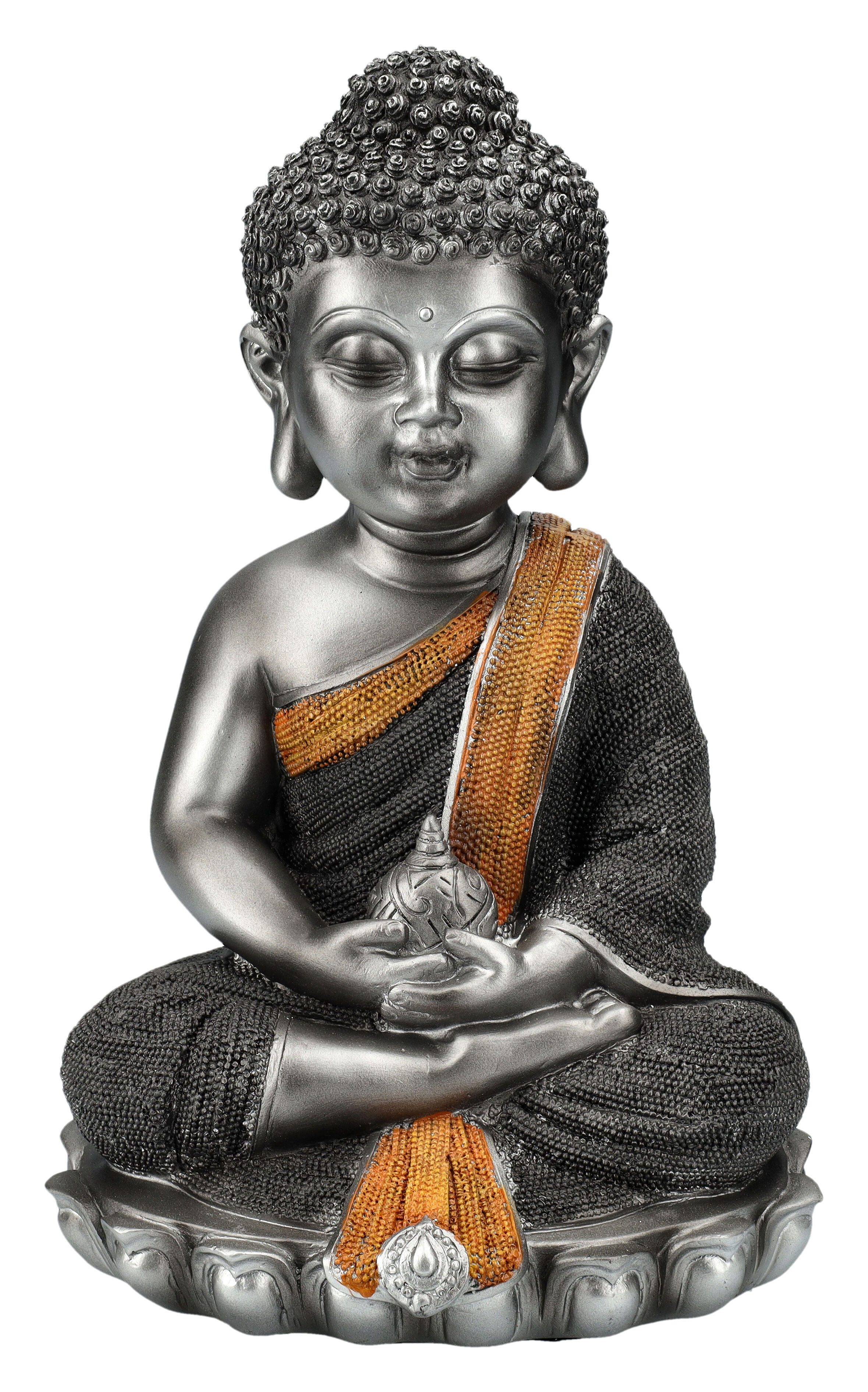 Figuren Shop GmbH Dekofigur Buddha Figur - Indisch silberfarben - Mythologie Dekofigur Dekoration