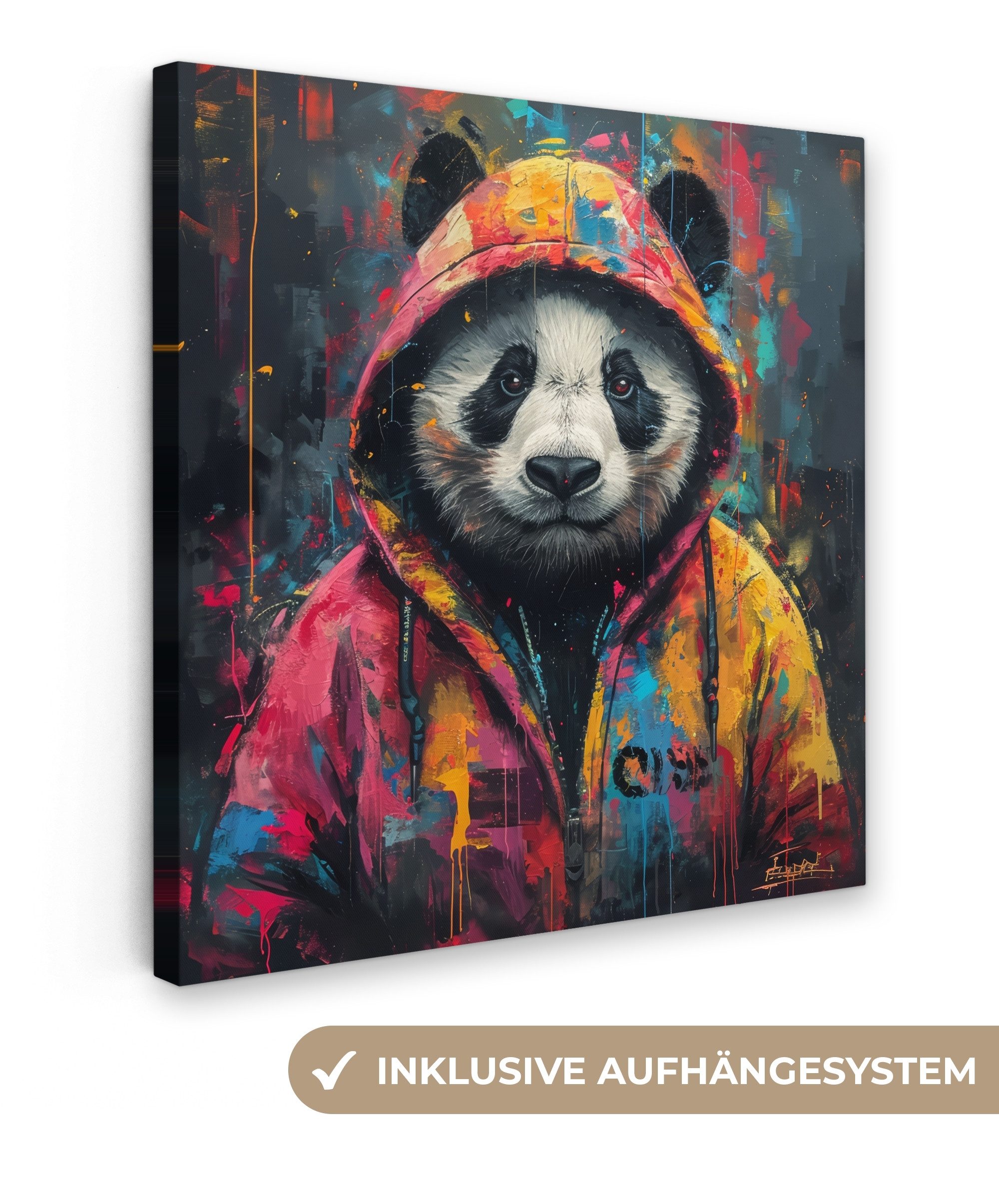 OneMillionCanvasses® Leinwandbild Graffiti - Panda - Mantel - Bunt - Straße günstig online kaufen