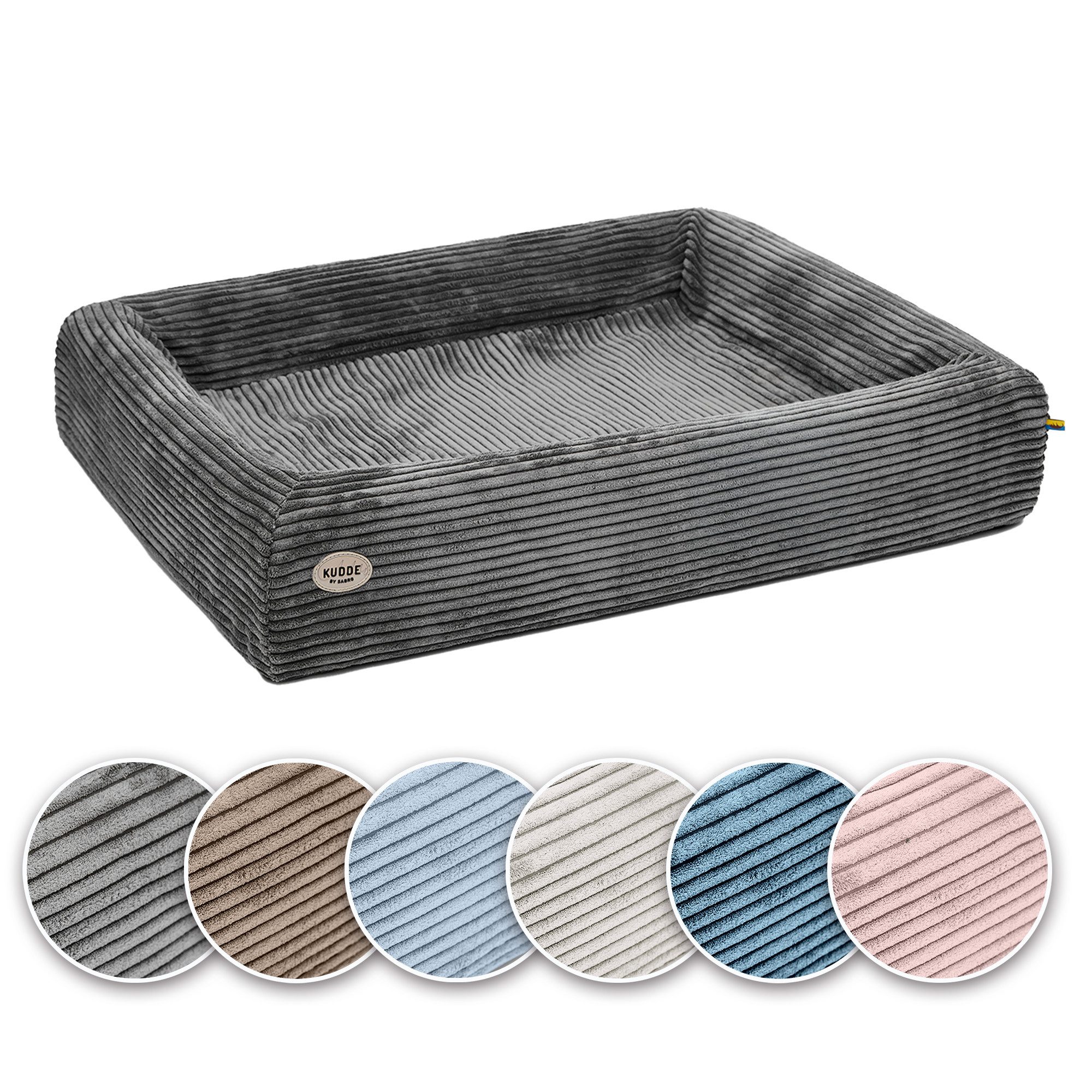 SABRO Hundekorb KUDDE Orthopädisch - Waschbar & Wasserabweisend - Ergonomisch aus, Cord, Premium Hundebett mit wechselbarem Bezug für jede Hundegröße