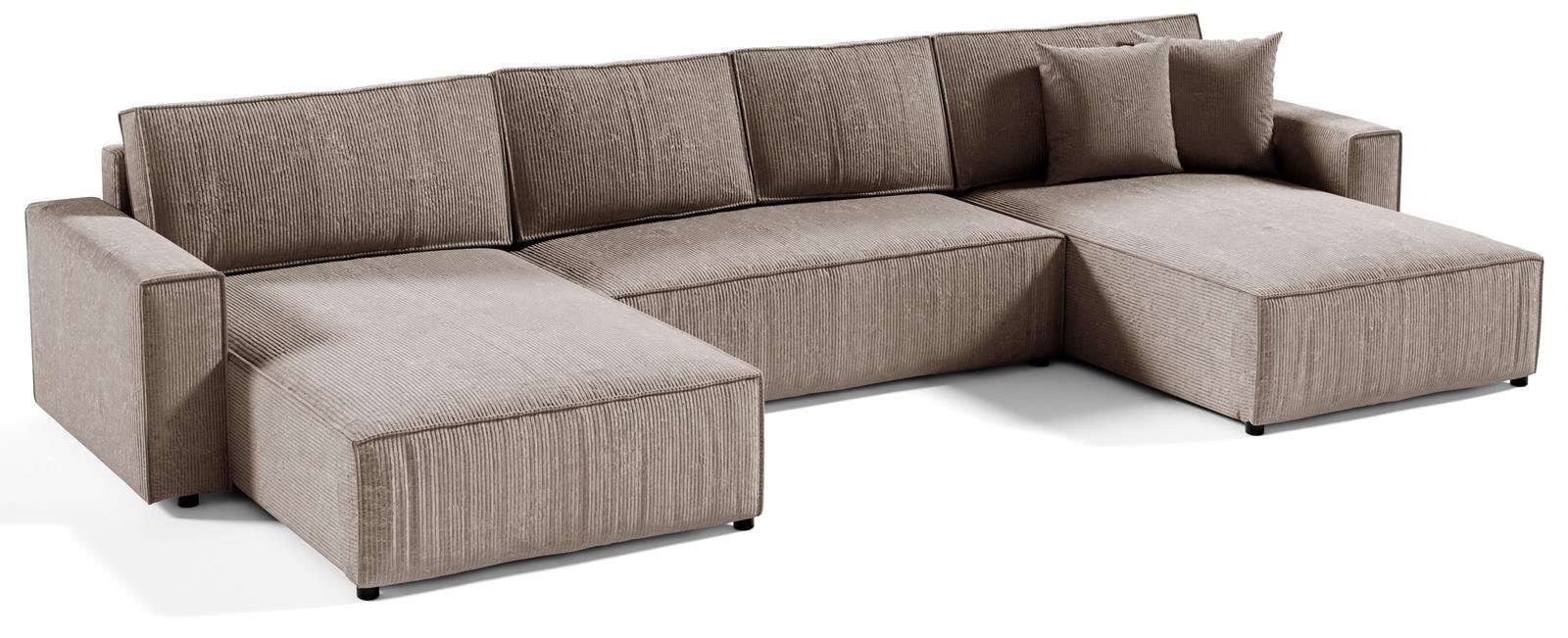 Funktionen BOSTON cm 390 mit Ecksofa Ecksofa U, Compleo Corner Schlafsofa Hellbraun U-Form