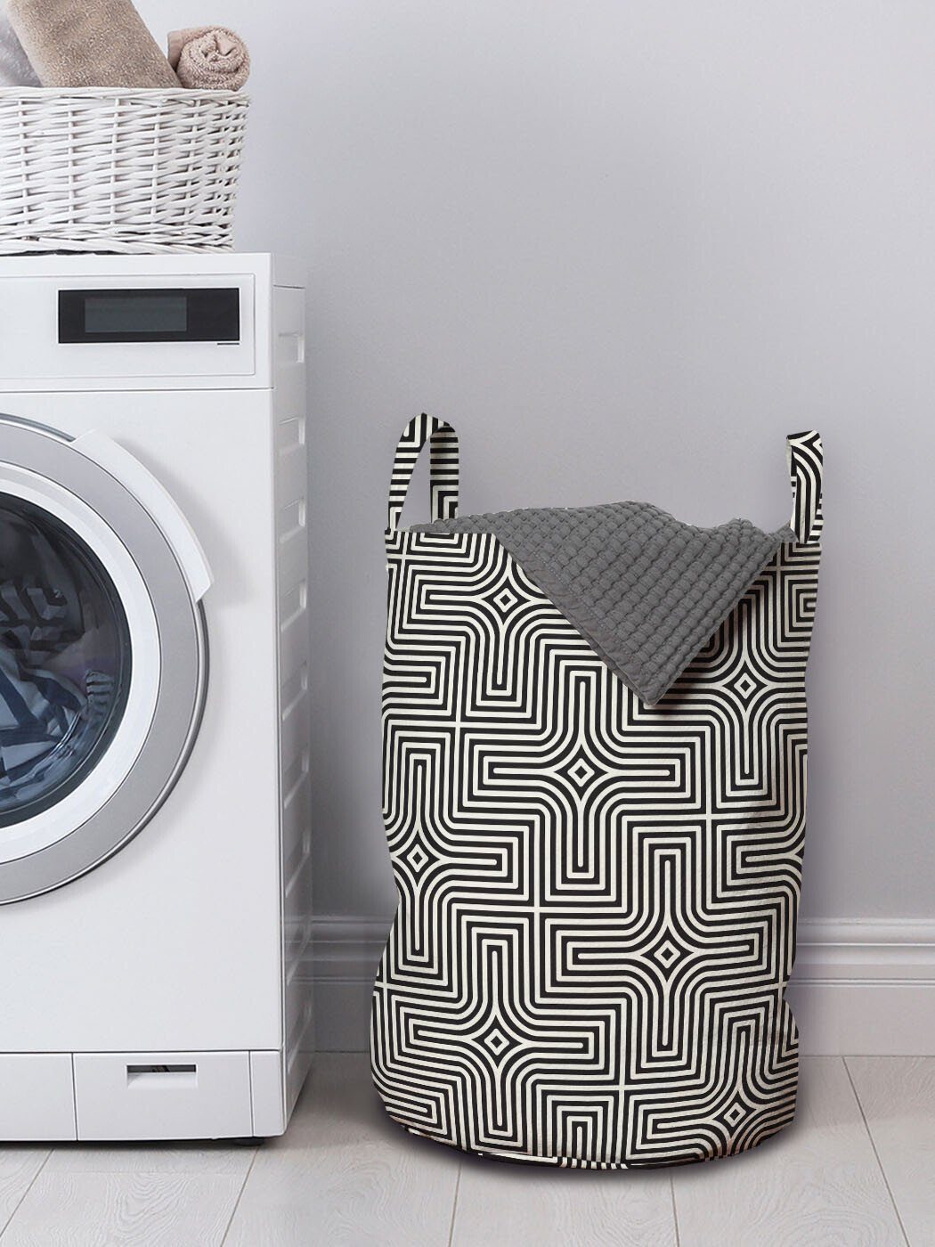 geometrische Abstrakt Wäschekorb Abakuhaus mit Wäschesäckchen Moderne Griffen gewonnen Kordelzugverschluss Folge für Waschsalons,