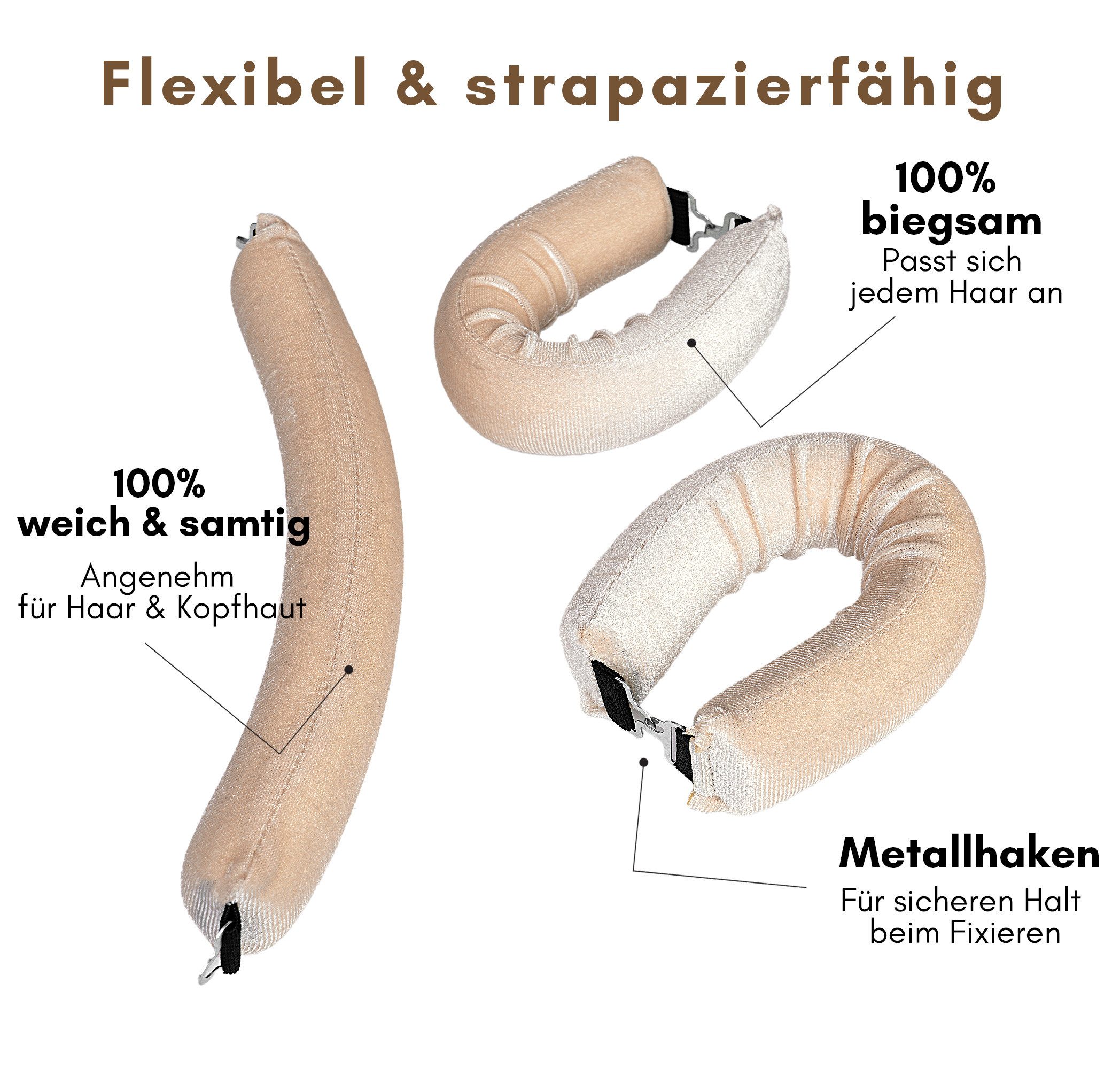 Dilara Lockenwickler 3er Set - Weiche Samt-Haarroller für natürliche & voluminöse Wellen, Schonend, biegsam & handgefertigt für gesunde Locken, ganz ohne Hitze