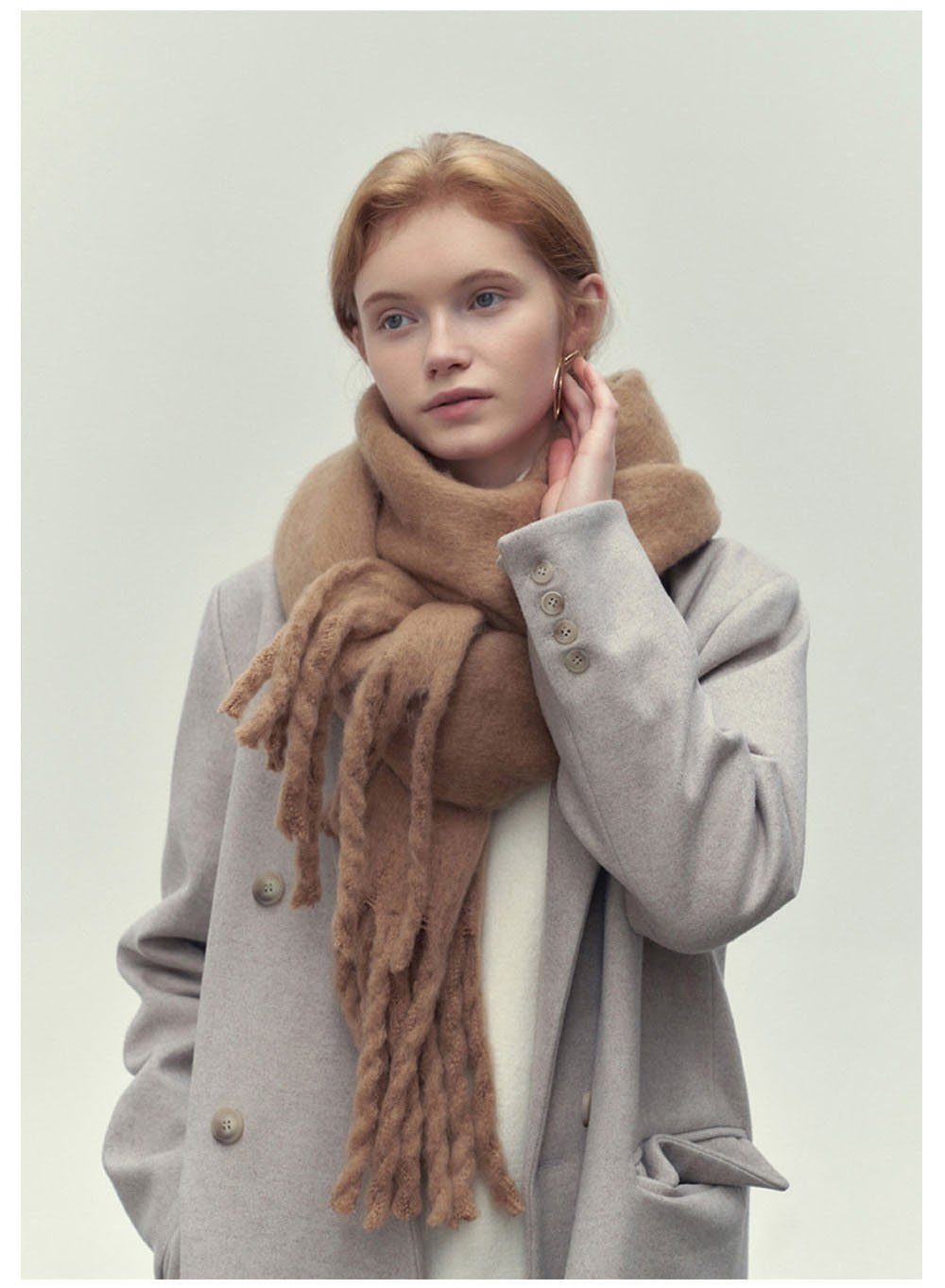 LENBEST Modeschal Ladies Winter Warm Solid Colour mit Braun Quasten, Schal (1-St) Damenschal