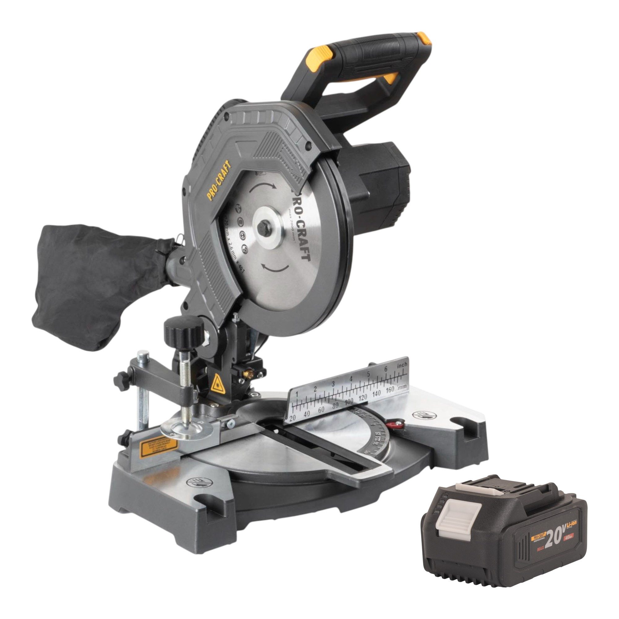 PRO CRAFT Akku-Kapp-Gehrungssäge PGS20bb 20 V 210 mm Brushless + 1x Akku 4,0 Ah - ohne Ladegerät