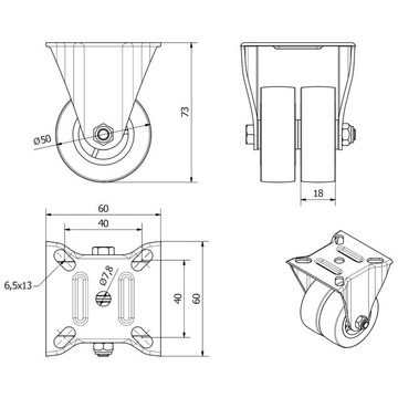 SO-TECH® Schwerlastrolle Transportrolle Ø 50 mm mit Anschraubplatte 60x60 mm, (1-St), Tragkraft / Stück: 100 kg, Bockrolle Ø 50 mm mit Befestigungsschrauben