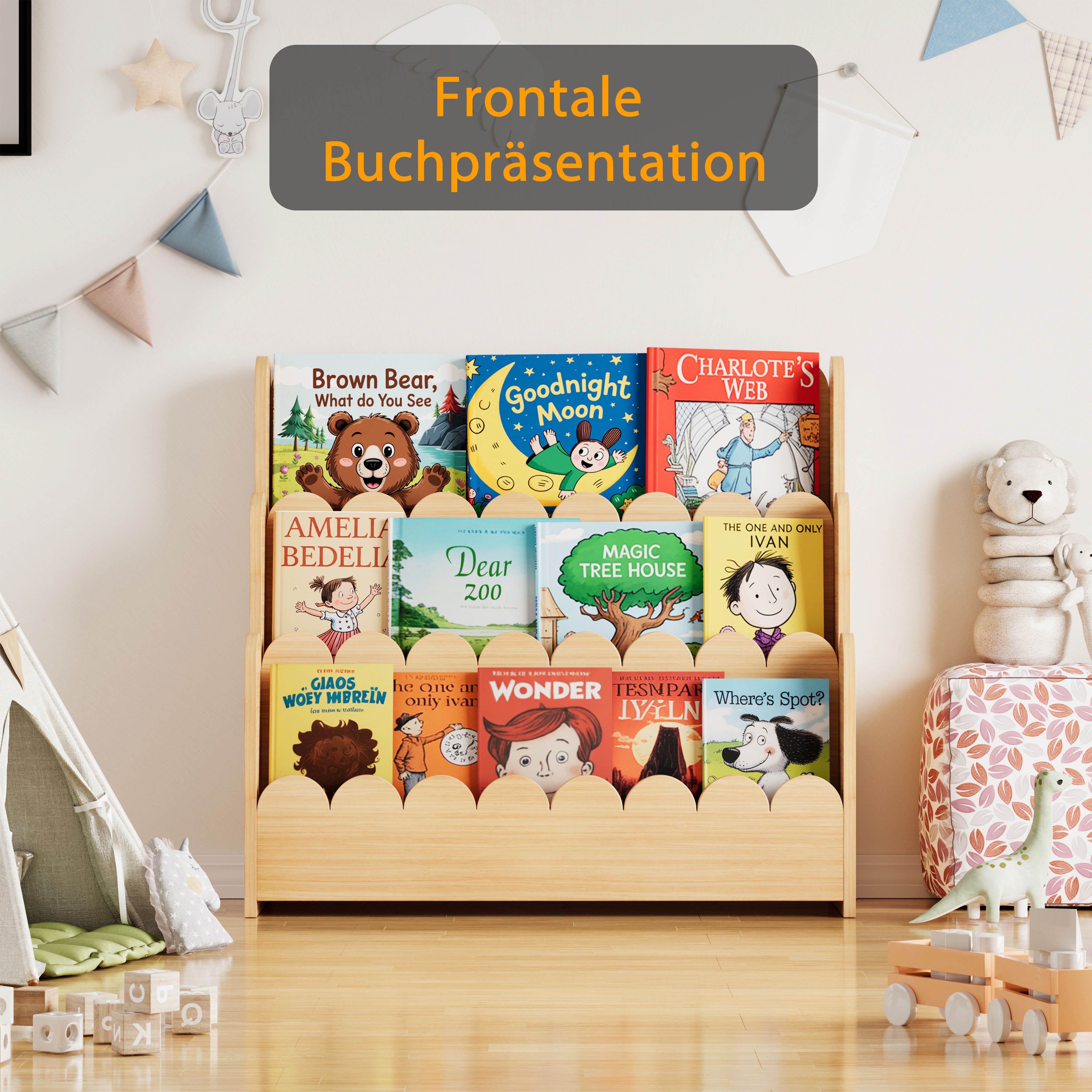 SpaceAid Bücherregal 3-stöckiges Kinderregal, Montessori-Bücherregal für Kleinkinder, 27T x 75B x 70H cm – Bild 4 von 5