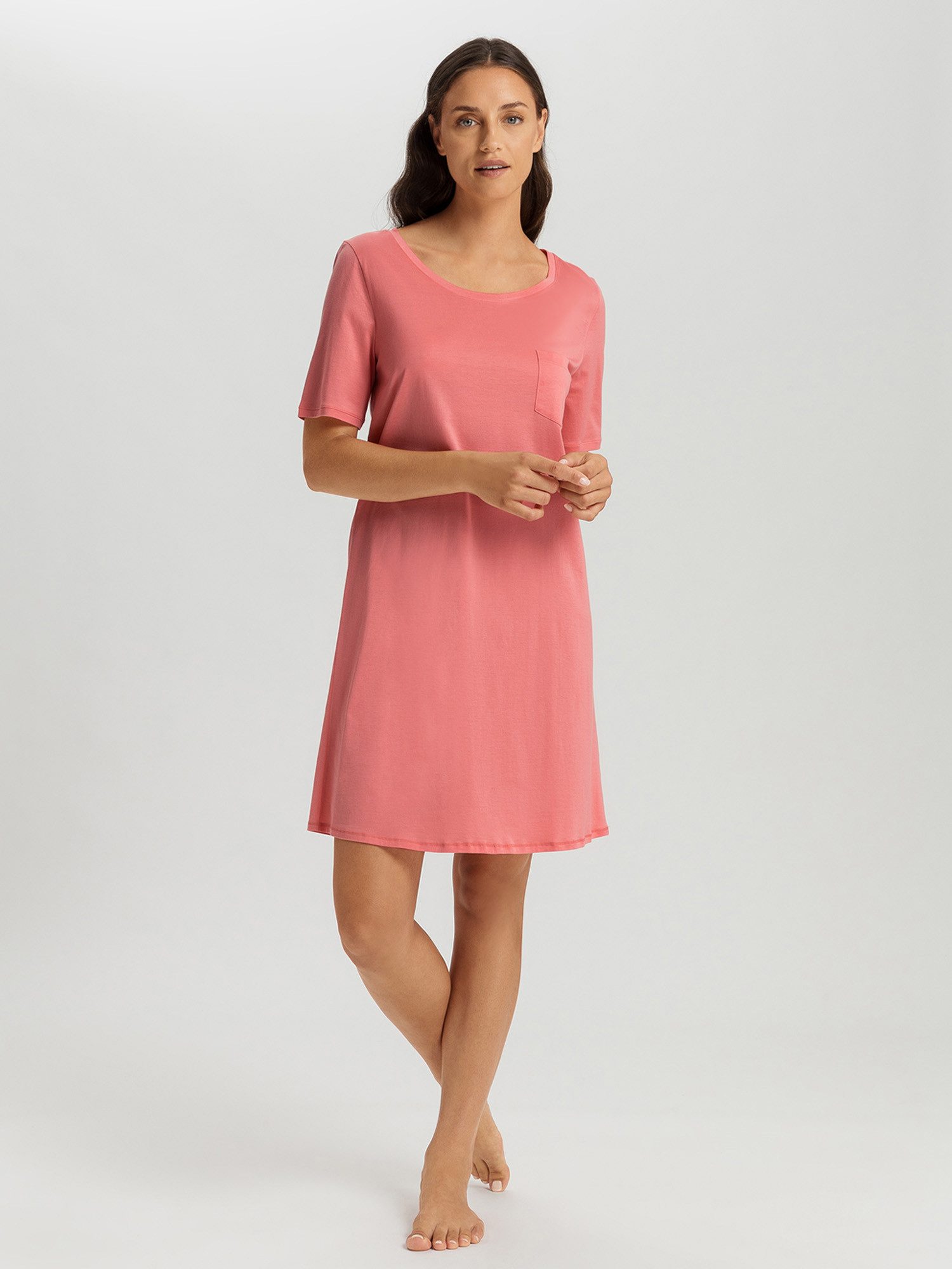 Hanro Nachthemd Cotton Deluxe, Kurzarm 90cm Nacht-hemd schlafmode sleepwear