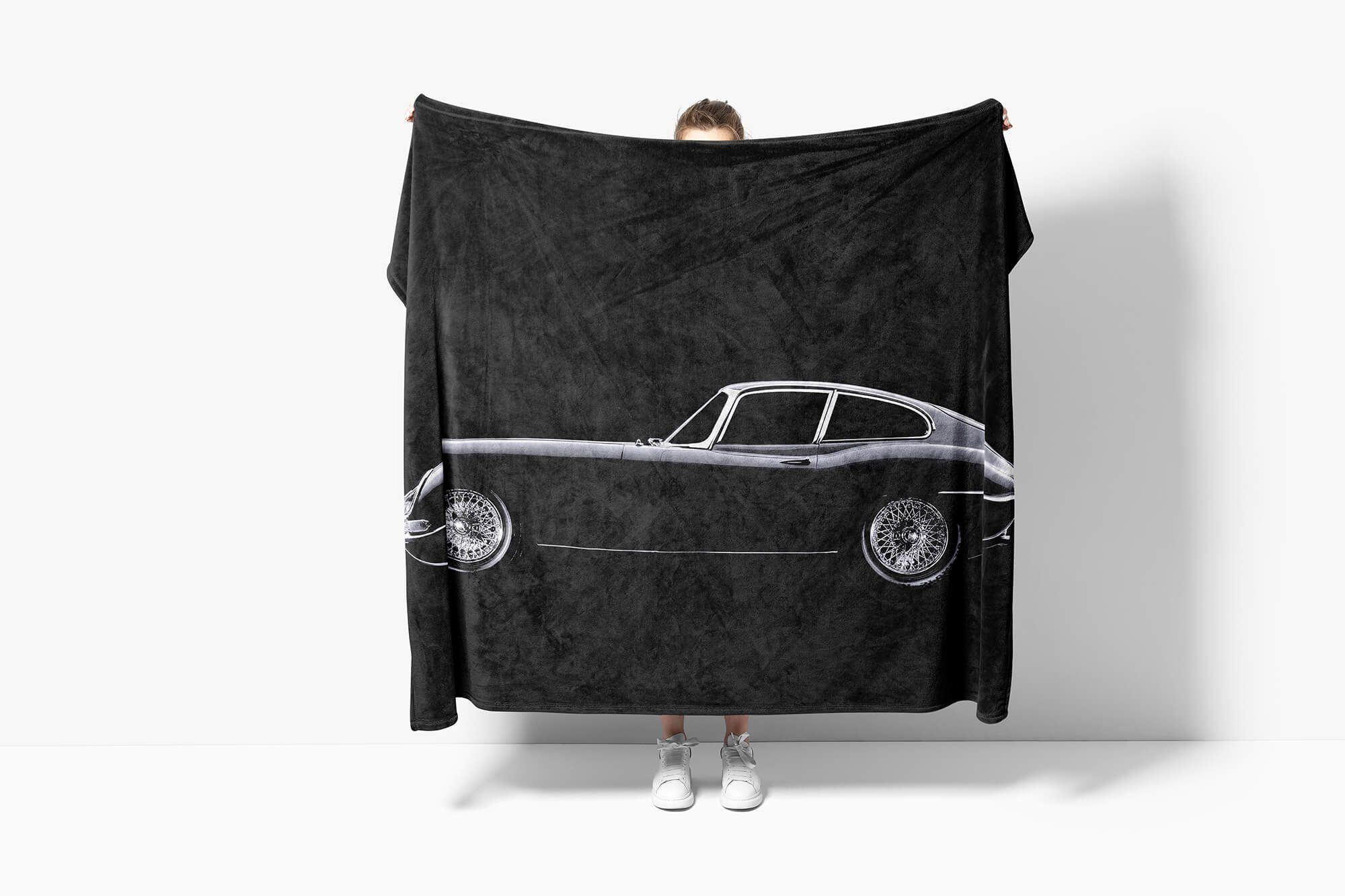 Art Handtücher Handtuch Saunatuch Handtuch Fotomotiv E-, mit Sinus Oldtimer (1-St), Kuscheldecke Jaguar Baumwolle-Polyester-Mix Strandhandtuch
