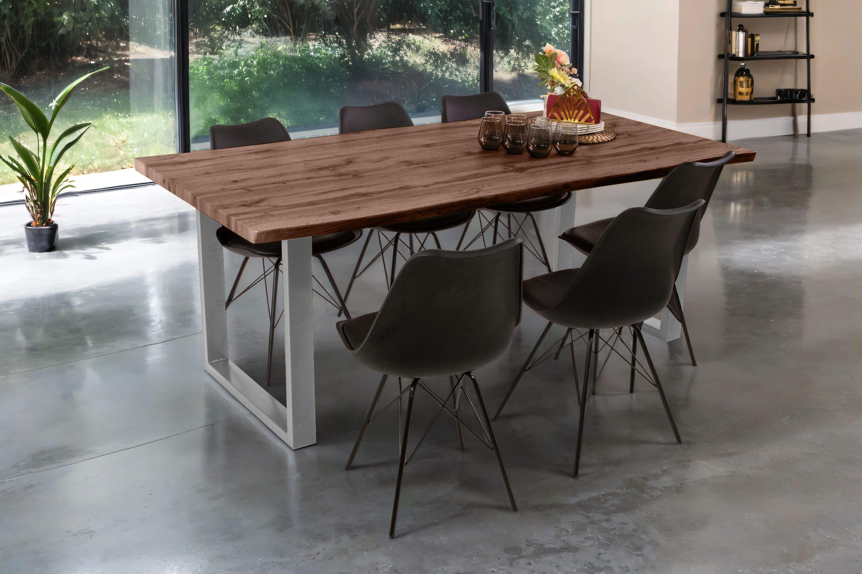 Loreno® Esstisch Josy, Nussbaumholz, Baumkante, MDF-Platte, günstig online kaufen