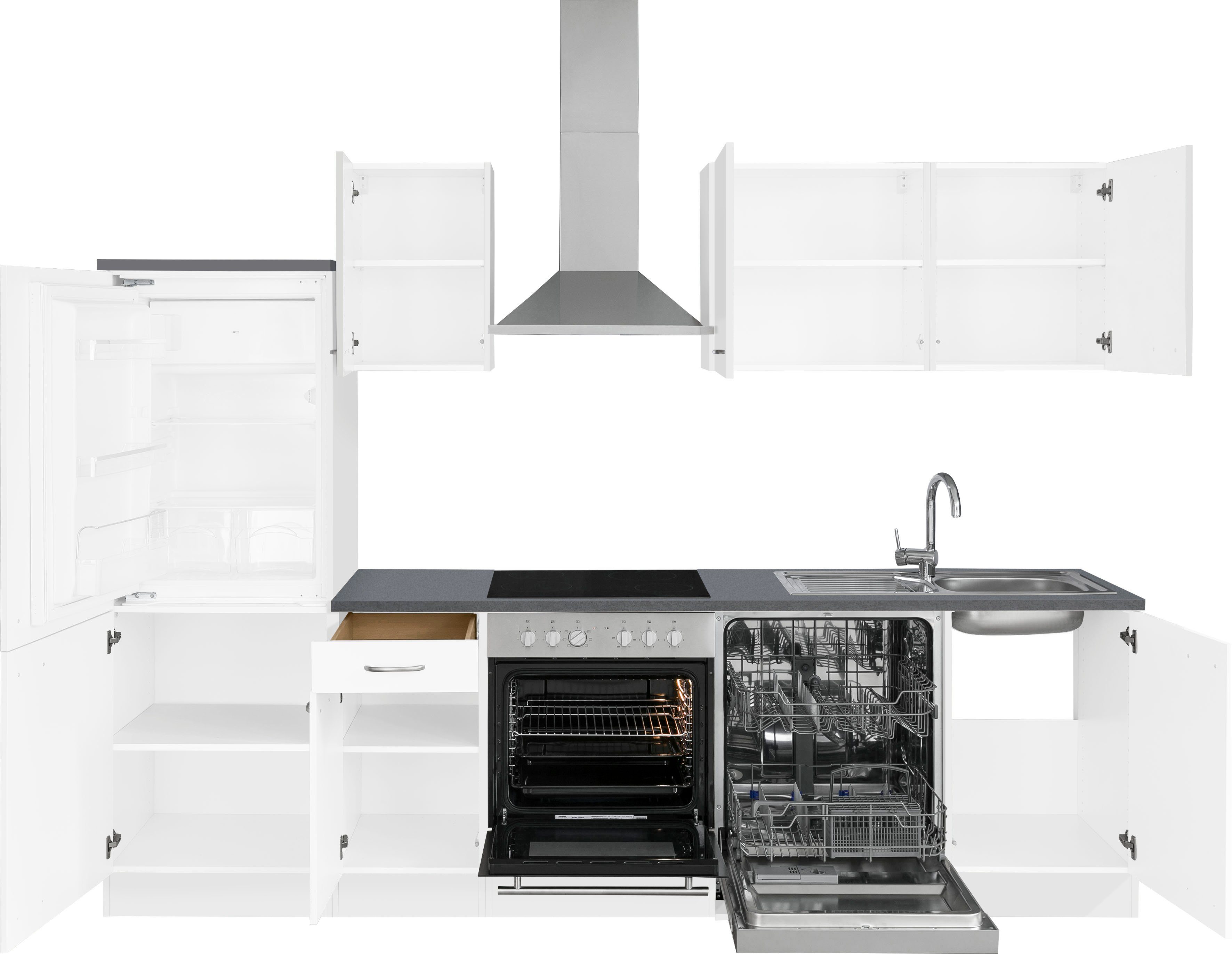mit weiß Küchenzeile E-Geräten, cm ohne 210 bzw. OPTIFIT Hanseatic oder | Parare, Kühlschrank 270 mit weiß