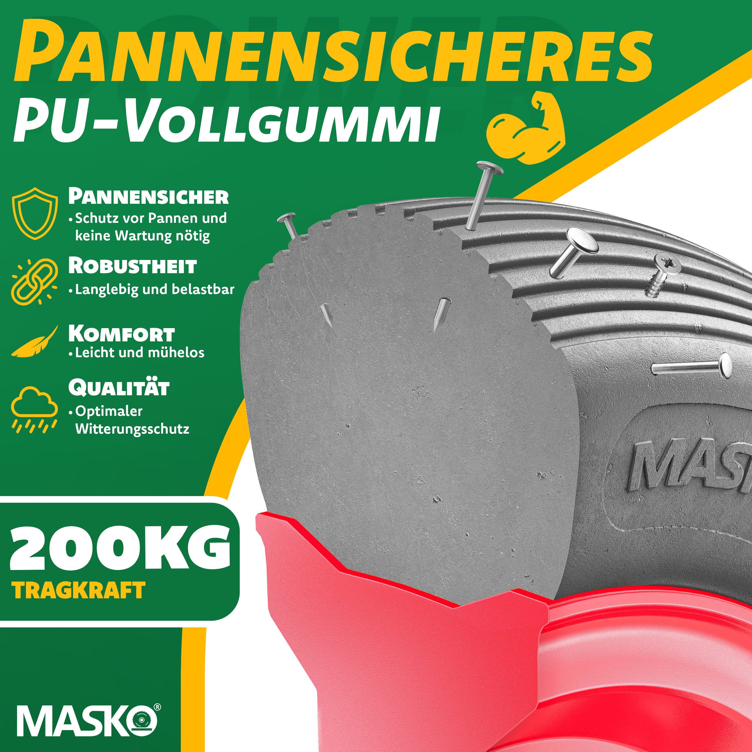 MASKO Schubkarren-Rad, PU Schubkarrenrad Vollgummi 200 kg pannensicher 4.80/4.00-8 Ø