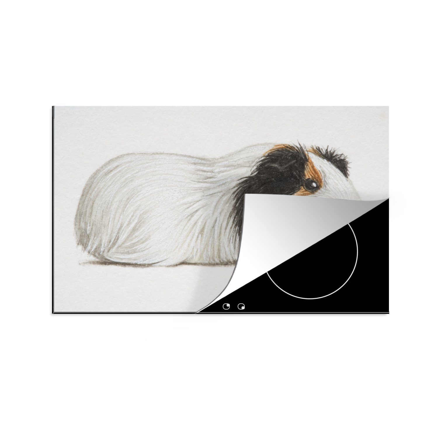 Illustration Schutz Ceranfeldabdeckung dunklen Meerschweinchens Herdblende-/Abdeckplatte MuchoWow mit die für cm, küche, Flecken, Induktionskochfeld eines (1 tlg), Eine Vinyl, 81x52