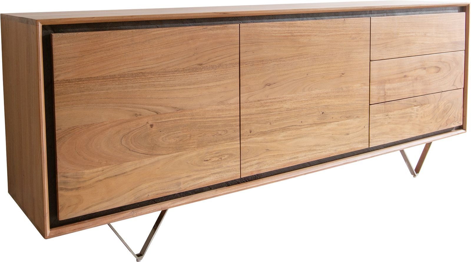 DELIFE Sideboard Stonegrace, Akazie Natur 175 cm 2 Türen 3 Schubladen Steinfurnier V-Fuß