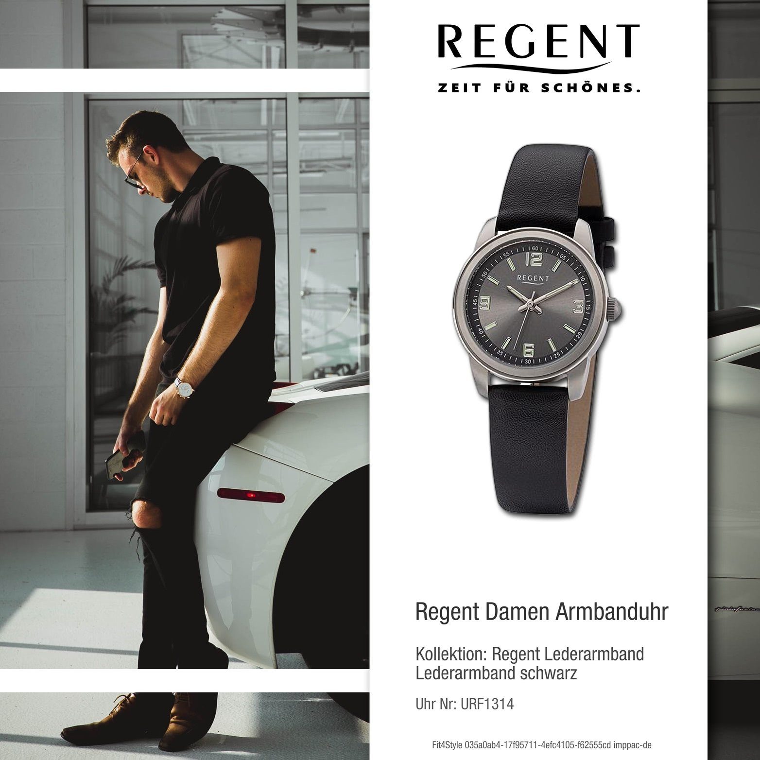 Quarzuhr Damenuhr (ca. Gehäuse, 27mm) Regent extra Armbanduhr Regent groß Damen rundes schwarz, Analog, Lederarmband