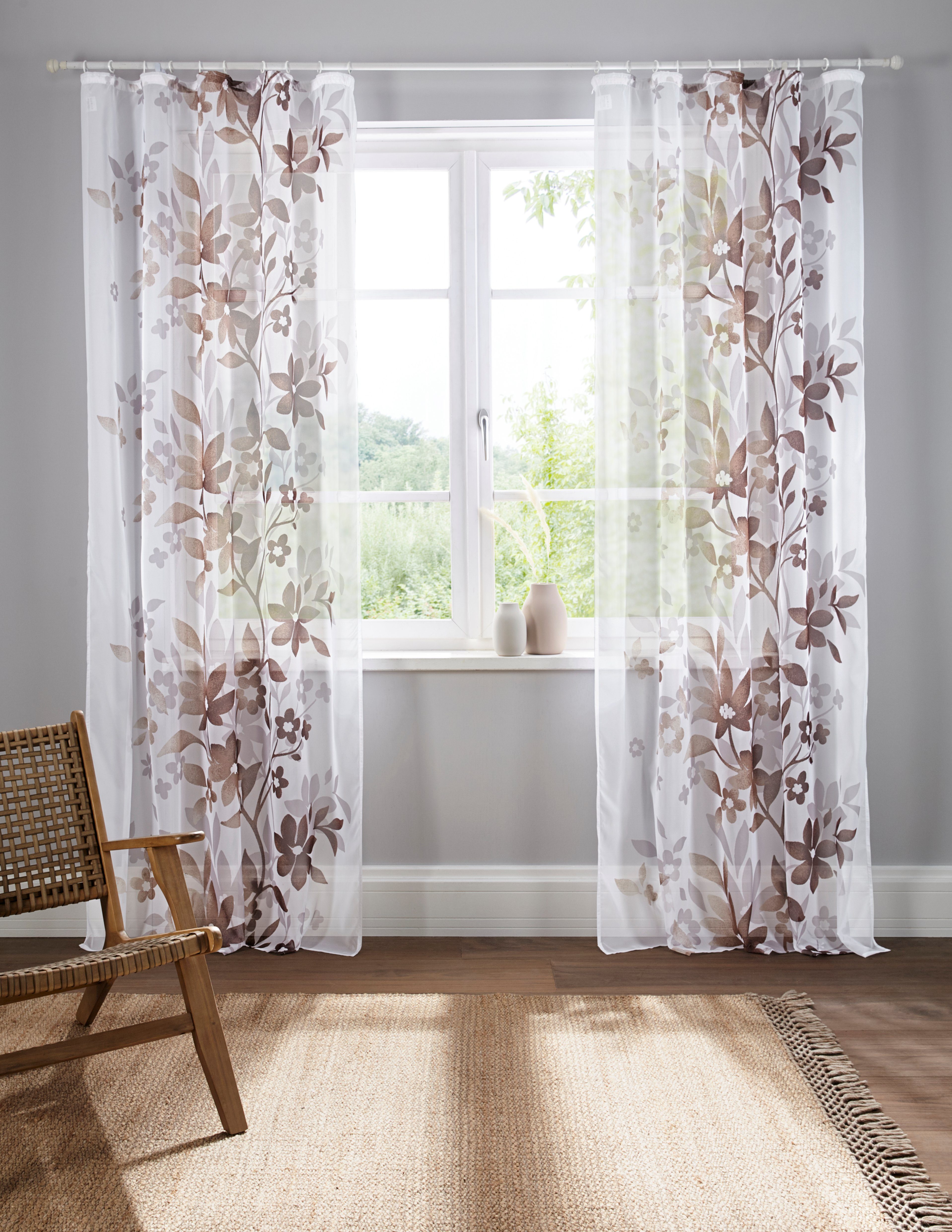 transparent, transparent, Home Kräuselband Voile, (2 affaire, Ina, einseitig Gardine braun St), Voile bedruckt,