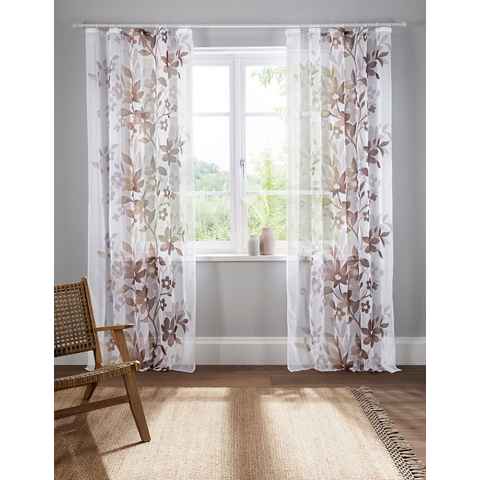 Gardine Ina, Home affaire, Kräuselband (2 St), transparent, Voile, transparent, 2-er Set, einseitig bedruckt, Voile