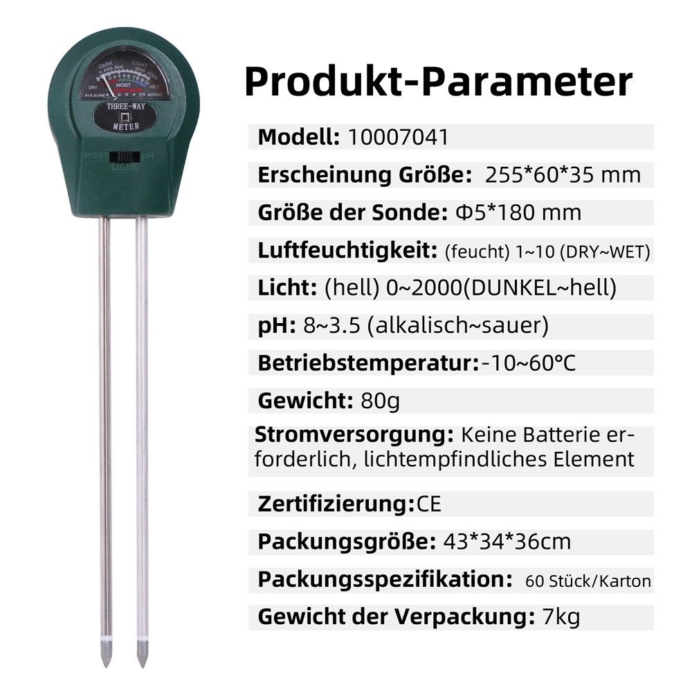 Melko Feuchtigkeitsmesser 3-in-1 Bodenmessgerät für Pflanzen ohne Batterie Feuchte pH Licht, (Set bestehend aus 1 Bodenmessgerät), Batterieloser Betrieb mit ana – Bild 4 von 5