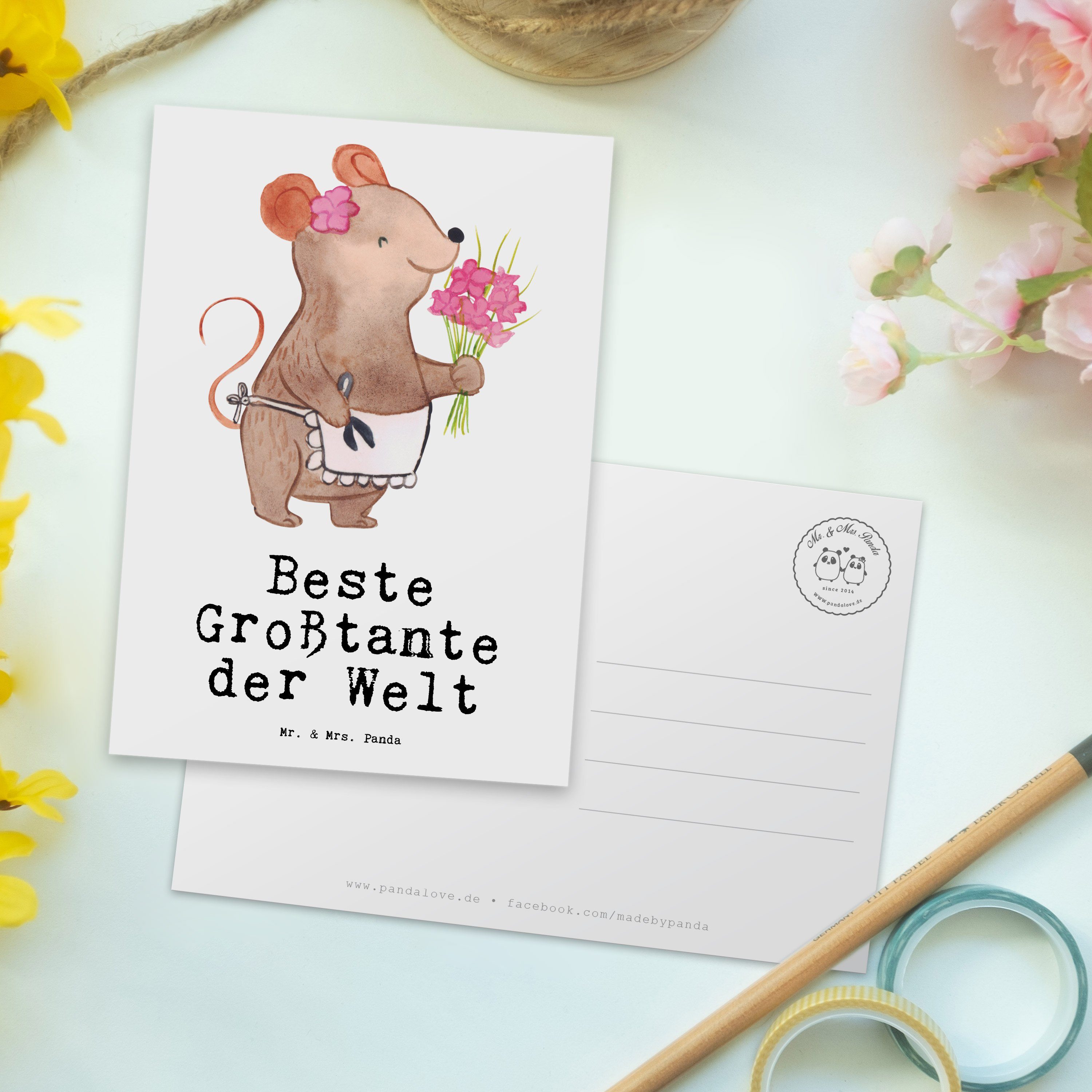 Mr. & Mrs. Panda der Geschenkk Postkarte Weiß Welt Geschenk, Einladung, Beste Maus - - Großtante