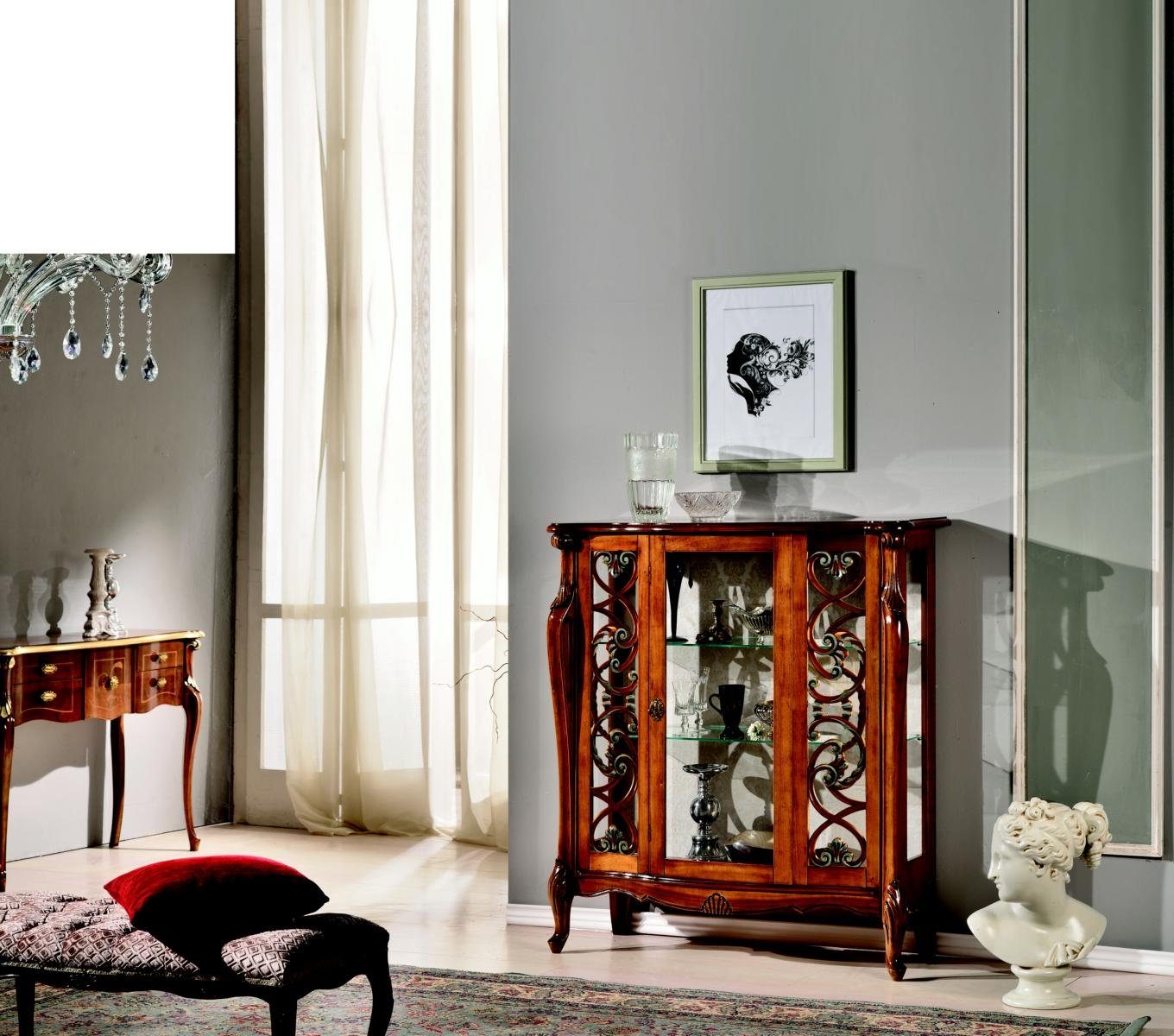 Italienische Stil Möbel Design JVmoebel Möbel Barock Anrichte Vitrine Klassischer Vitrine Holz