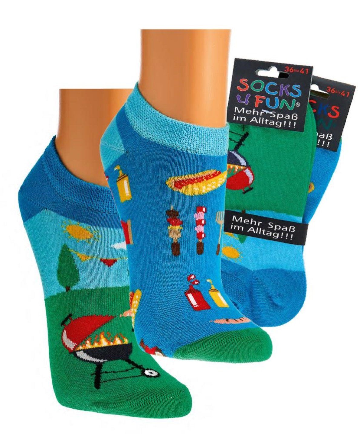 Socks 4 Fun Sneakersocken Socks4Fun BBQ Sneaker 2-er Bündel (2 Paar, 2-Paar, 2 Paar)