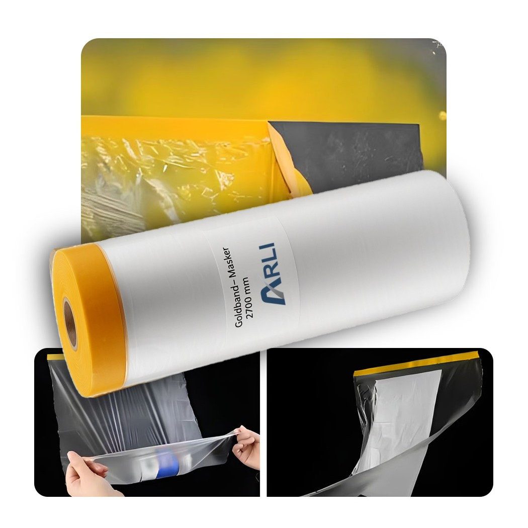 ARLI Abdeckfolie 20x Goldband Masker 2700 mm x 16 m, 0,01 mm Stärke, für Malerfolie, Abdeckfolie mit Tape, (20er, 20-St., Set), Tape für Abdeckarbeiten im Innen- und Außenbereich