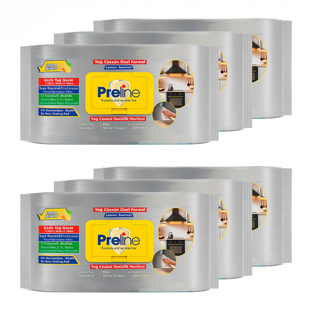 Preline Fettlöser Reinigungstücher, XL Starke & Große Tücher, Mit Weißem Essig Reinigungstücher (Packung, 6-tlg., 60 Stück)