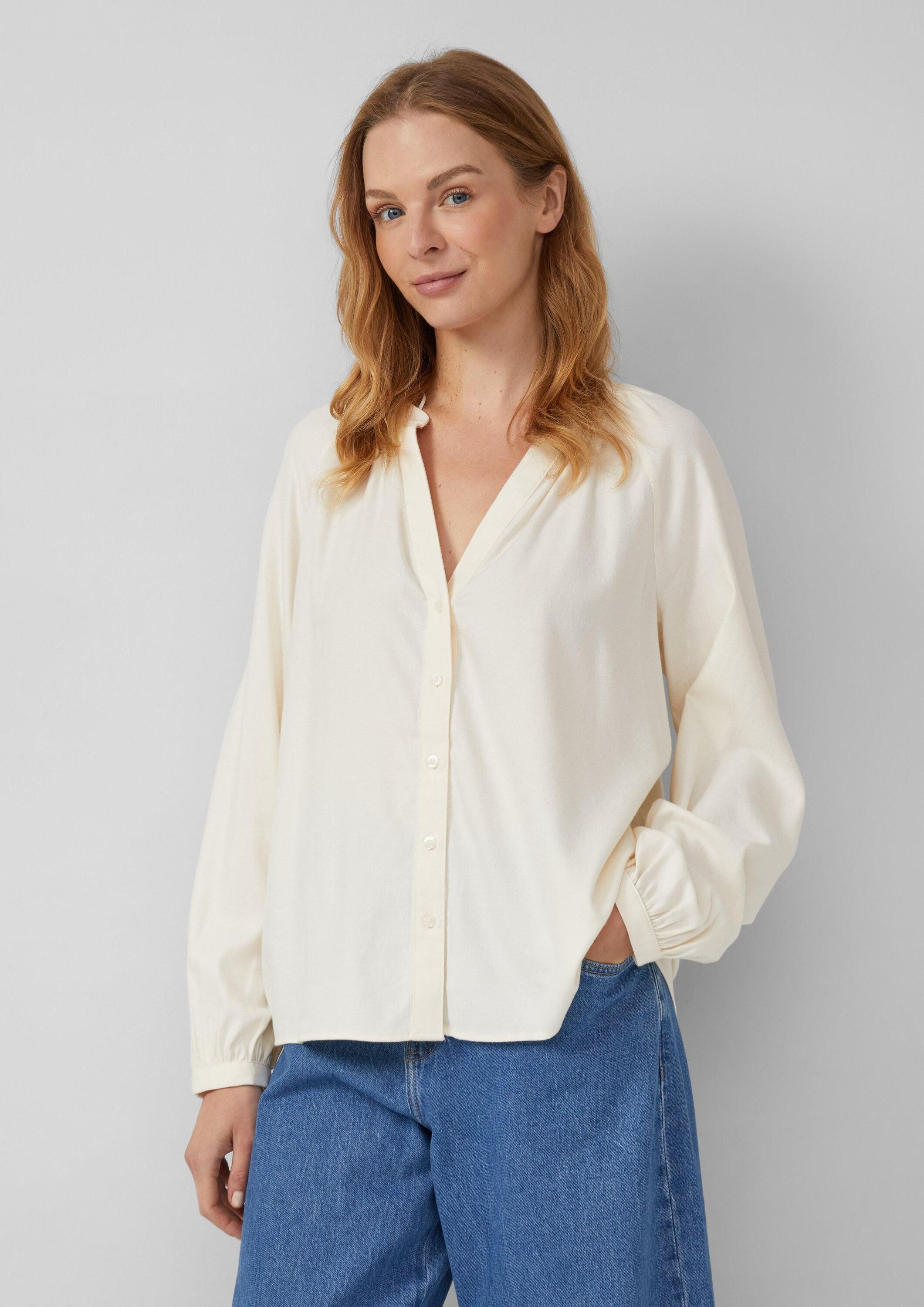 s.Oliver Langarmbluse Bluse Flanell-Bluse im Relaxed Fit mit Raffung