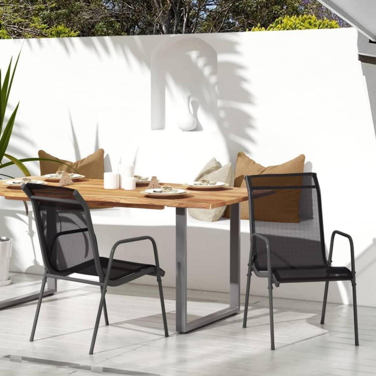 LuxusKollektion Gartenstuhl Gartenstuhl 2STK Stahl Textilene Schwarz Anthrazit (2 St)