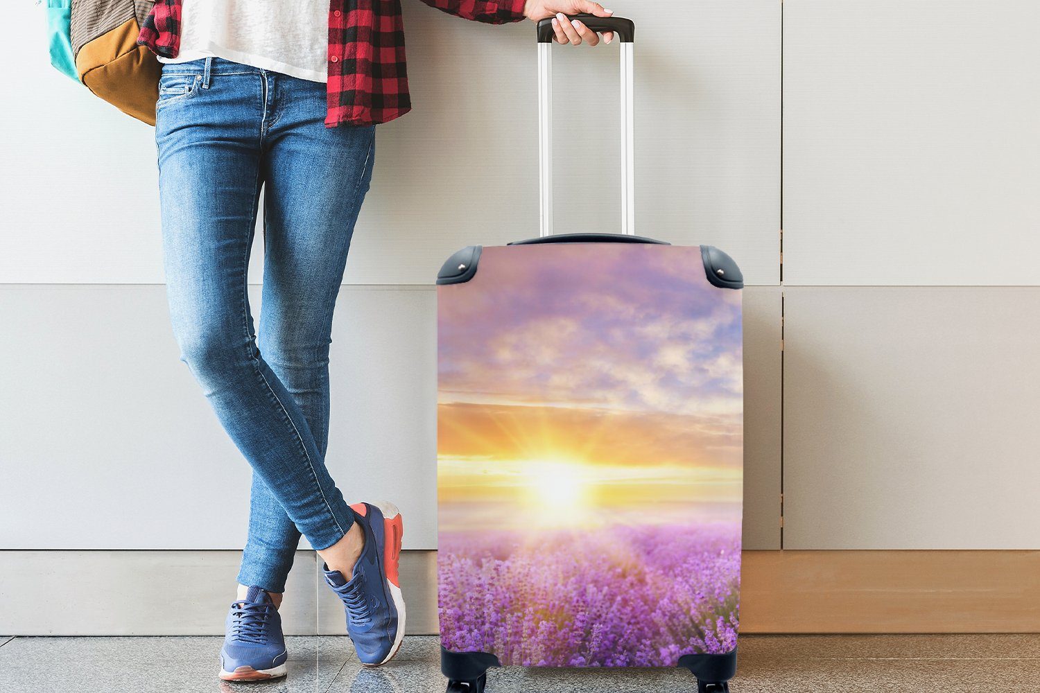Handgepäck Reisekoffer Ferien, für MuchoWow 4 - Himmel Lavendel Reisetasche Natur, - Handgepäckkoffer Rollen, Trolley, - rollen, mit Sonne