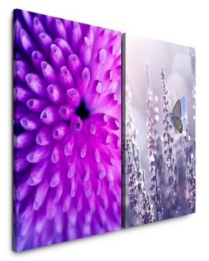 Sinus Art Leinwandbild 2 Bilder je 60x90cm Koralle Violett Schmetterling Sommer Frühling Natur Makrofotografie