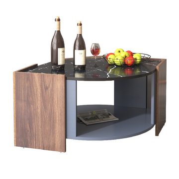 Powerwill Couchtisch Couchtisch aus Marmor und Walnuss, Wohnzimmertisch, Eingangstisch, elegant und schön