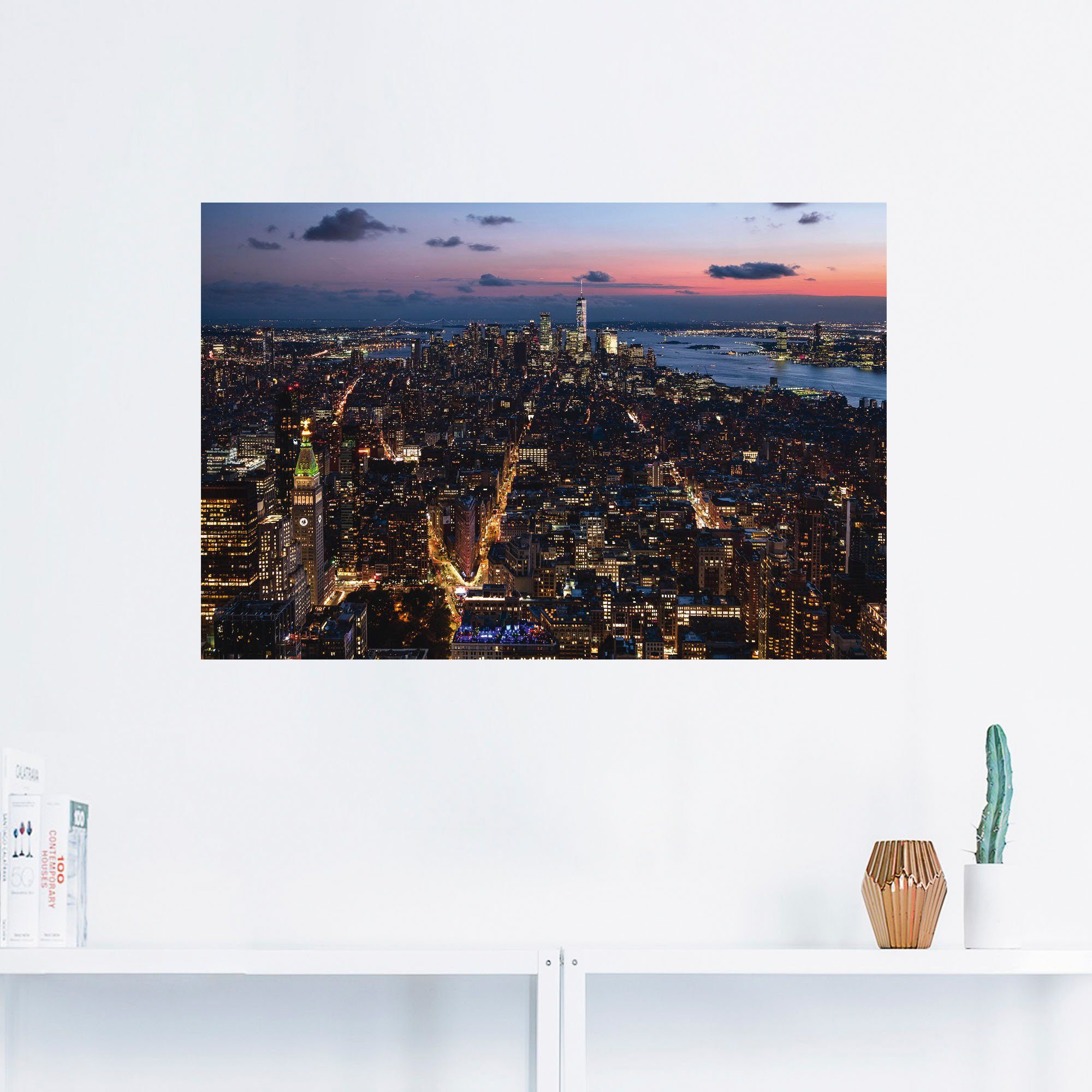 Amerika Größen oder Leinwandbild, Manhattan, (1 Wandaufkleber York Poster Alubild, versch. St), Artland in New Wandbild als