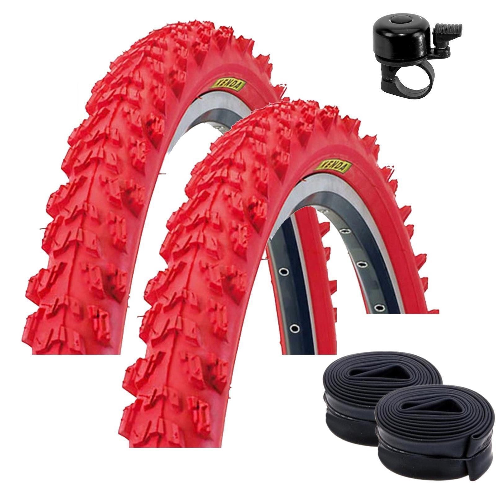 maxxi4you Fahrradreifen 2 x Kenda MTB K-829 26 x 1,95 (50-559) Rot + 2 DV inkl. Fahrradklingel