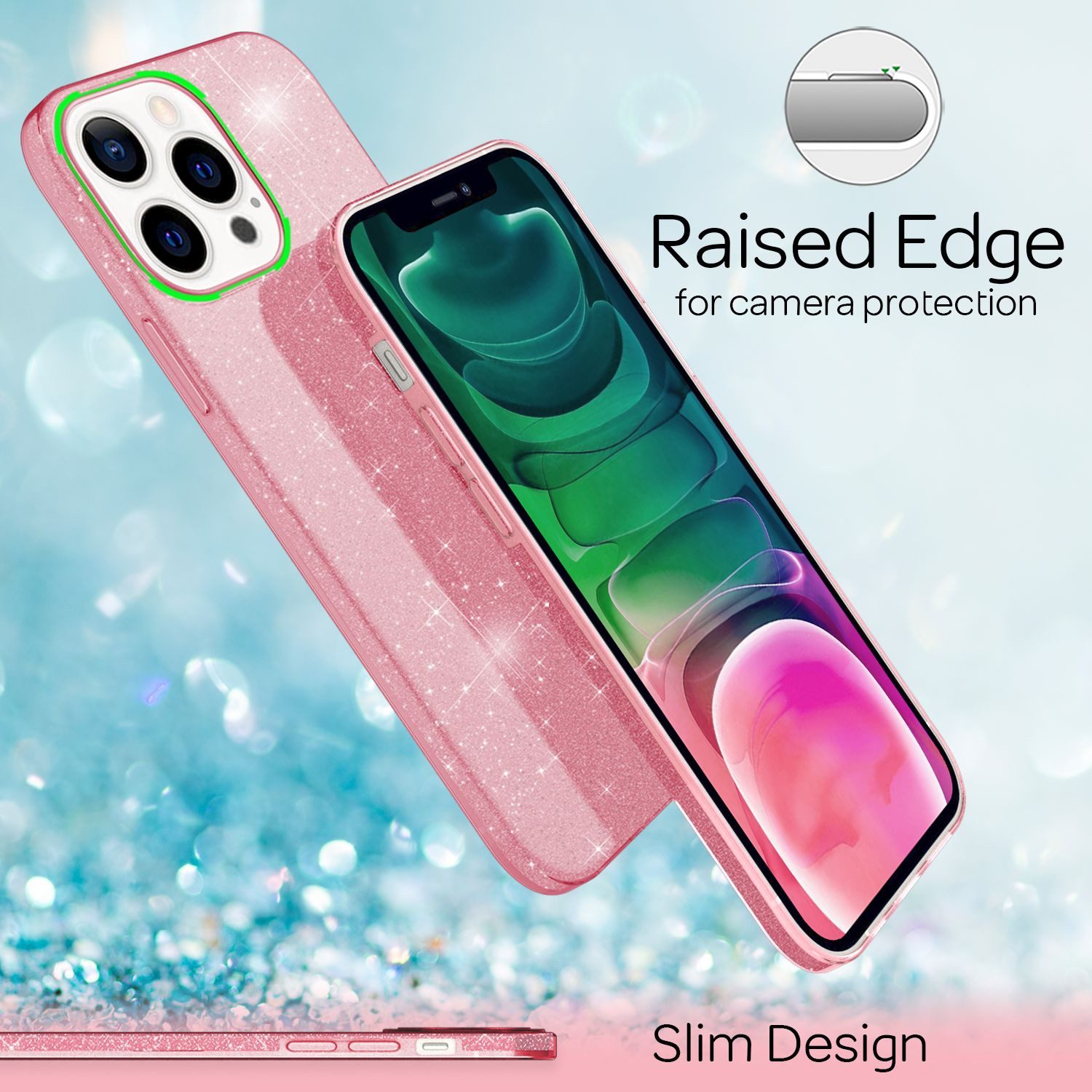 Nalia Smartphone-Hülle Apple iPhone 13 Pro 15,5 cm (6,1 Zoll), Glitzer Silikon Hülle / Verstärkte Innenseite / Glänzende Schutzhülle