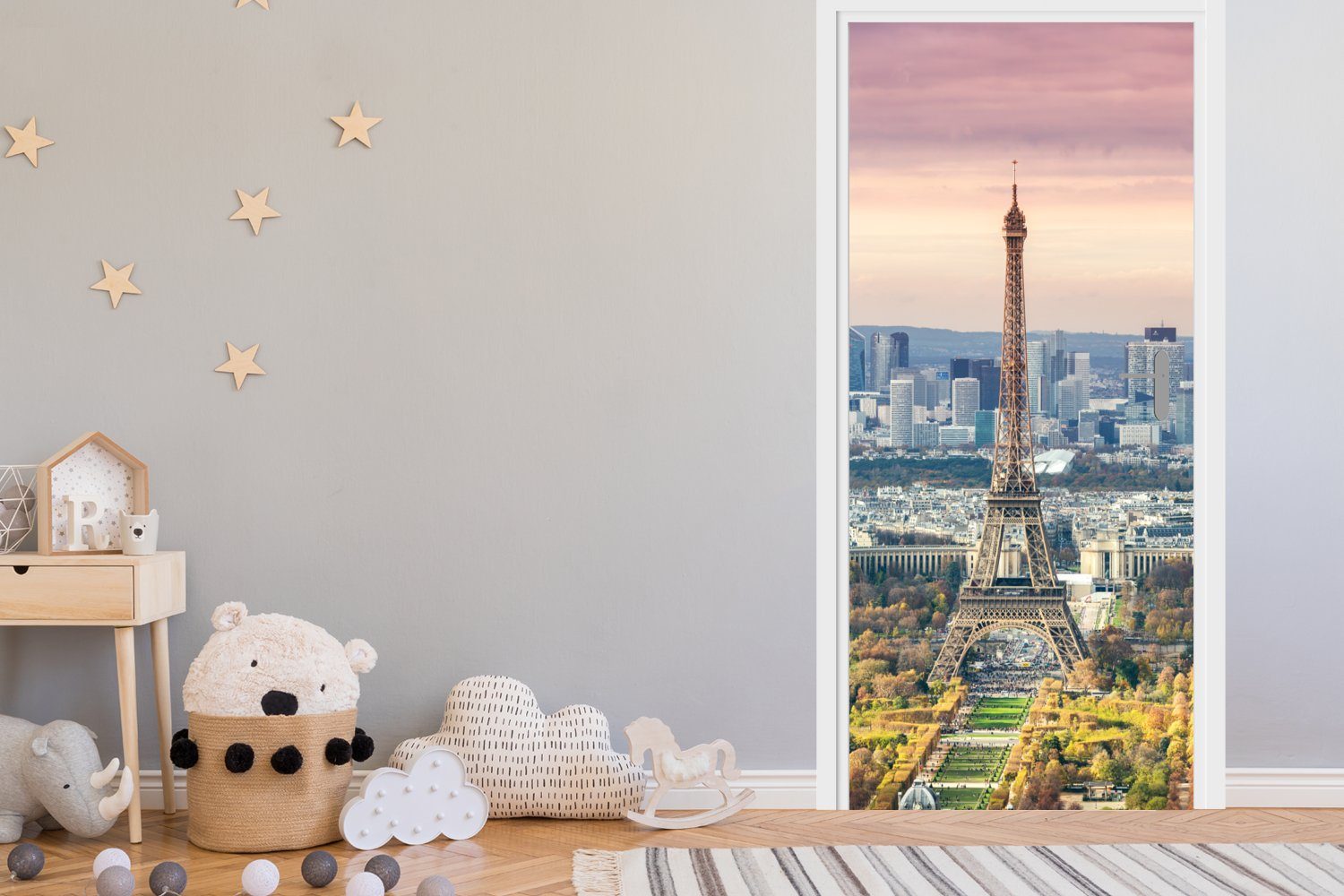 cm für Paris Matt, - Eiffelturm Türtapete Tür, Himmel, MuchoWow 75x205 Fototapete bedruckt, - Türaufkleber, (1 St),