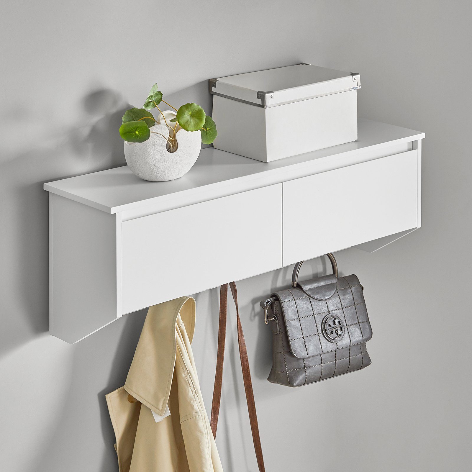 SoBuy Wandgarderobe FHK24, Flurgarderobe Kleiderhaken Hängeregal mit 2 Klappen und 5 Haken