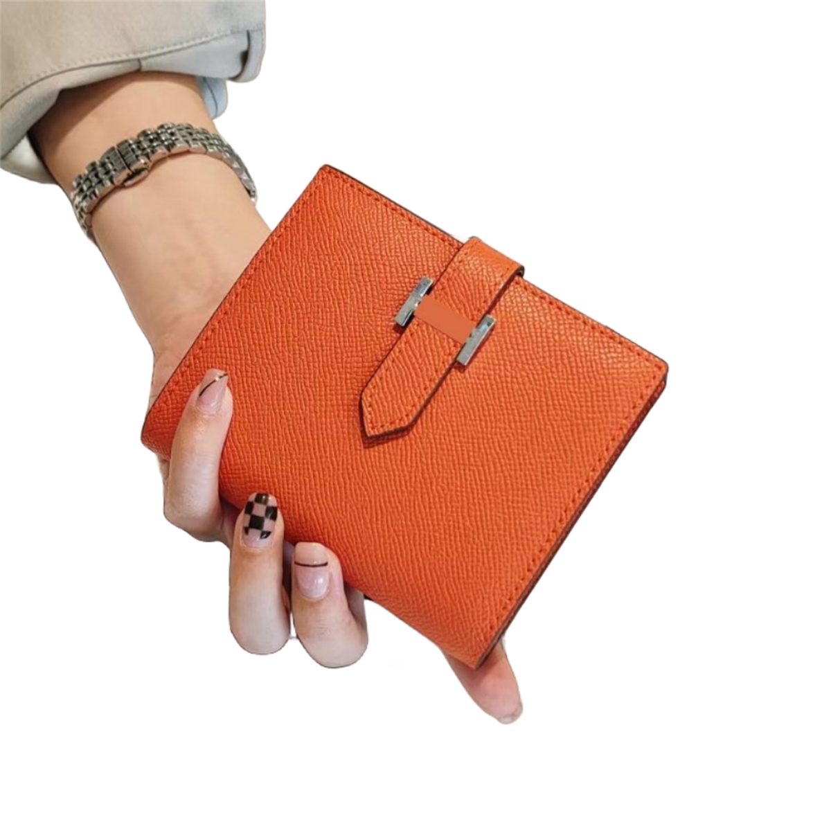 carefully selected Brieftasche Mini-Geldbörse aus Leder mit mehreren Kartenfächern und Münzfächern orange Farbe