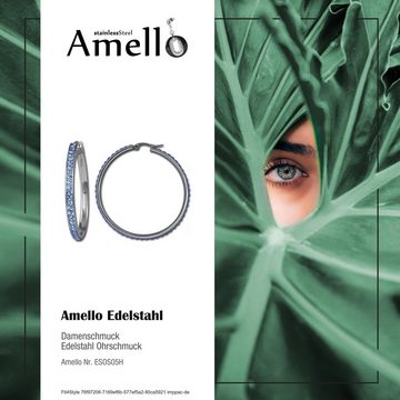 Amello Paar Creolen Amello Ohrringe Edelstahl Creolen 50mm (Creolen), Damen Creolen aus Edelstahl (Stainless Steel), silberfarben, hellblau