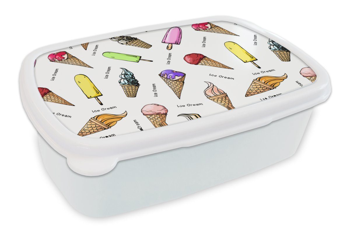 MuchoWow Lunchbox Eishörnchen - Muster, Kunststoff, (2-tlg), Brotbox für Kinder und Erwachsene, Brotdose, für Jungs und Mädchen weiß