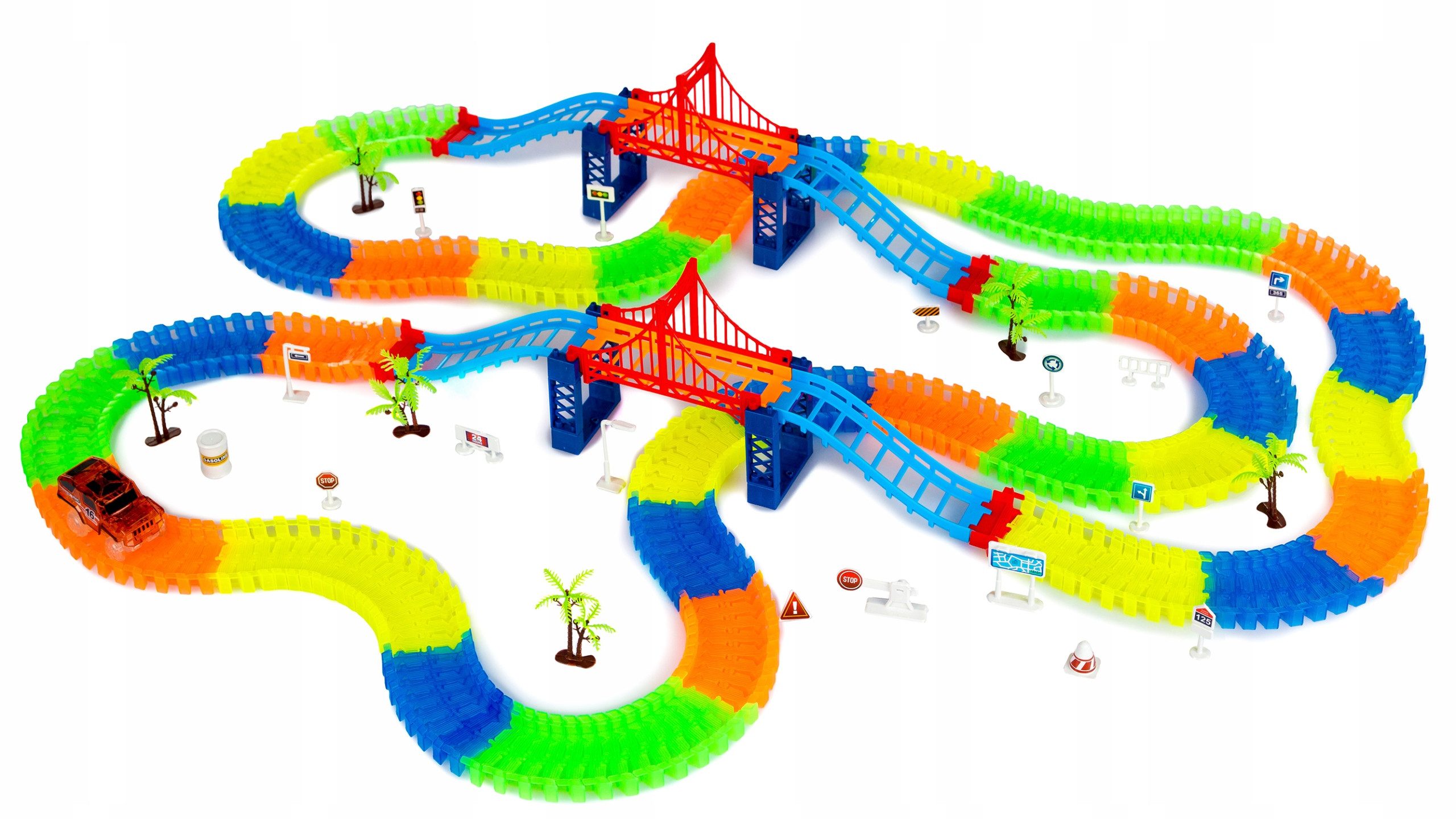kinderplay Autorennbahn Leuchtender Rennbahn Track – Flexibel biegsam – Spielspaß für Kinder –