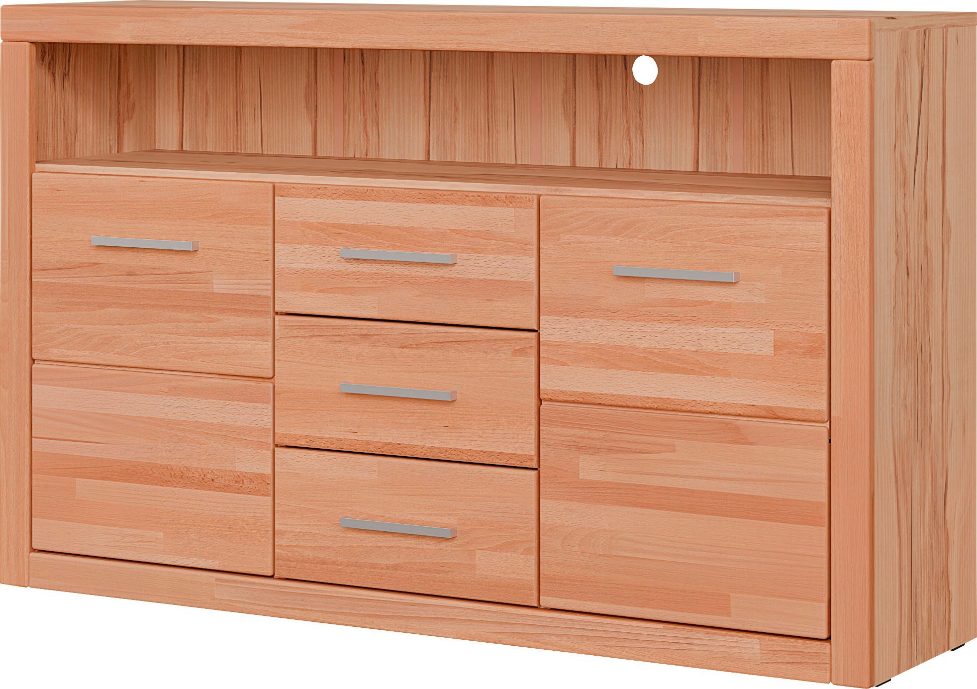 OTTO home Sideboard Ribe,130cm breit,80cm hoch,Oberplatte Holz massiv,6 Fäc günstig online kaufen