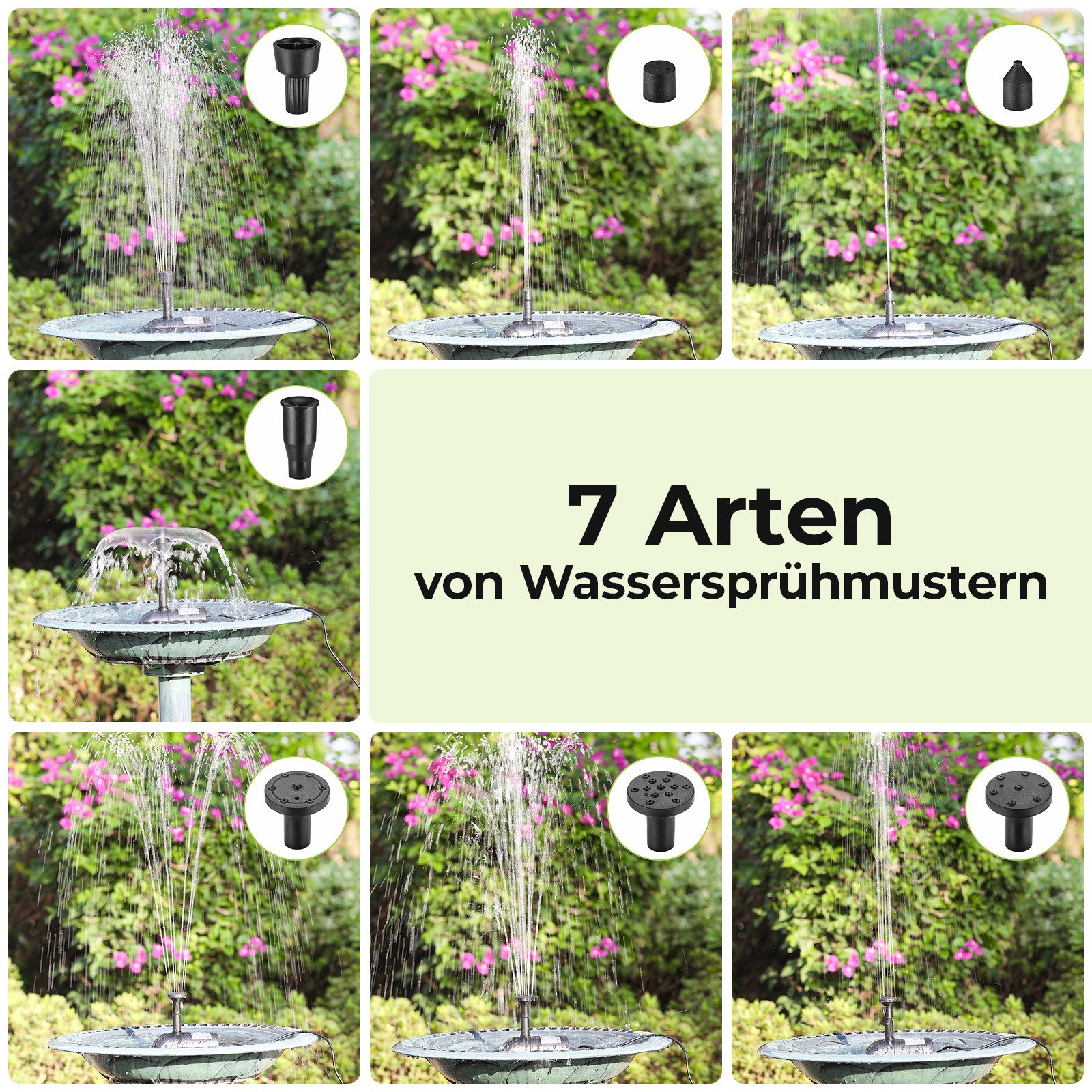 TLGREEN Solarpumpe Solar Springbrunnen Pumpe (35W, Solarbetriebene Teichpumpe mit 8 Düsen, Bürstenlosmotor, Für Gartenteich, Vogelbad, Wasserzirkulation Außen)