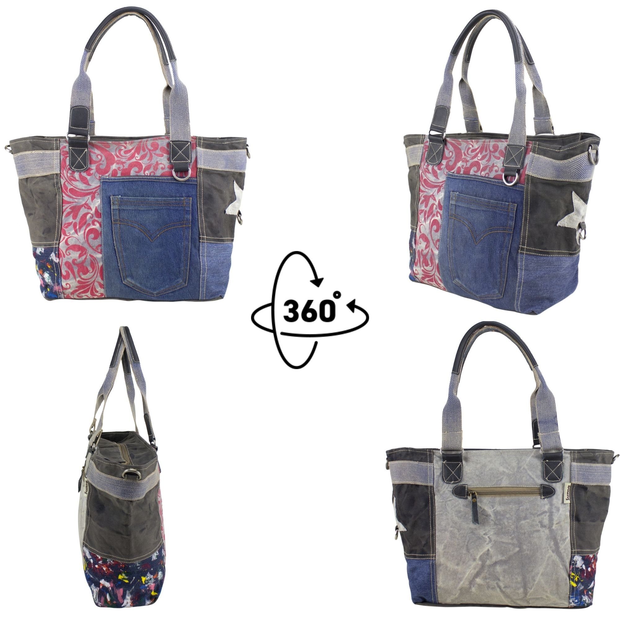 Sunsa Handtasche Handtasche Recycelte Jeans Handtasche Damen XXL Schultertasche Tasche, Aus recycelten Jeans