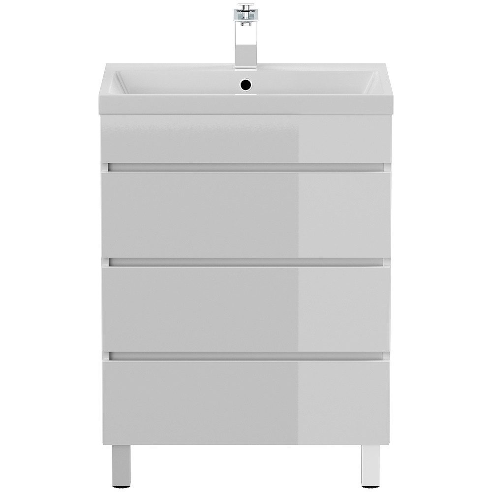 Lomadox FROME-02 freestanding washbasin, white high gloss, 60 cm, 3 drawers