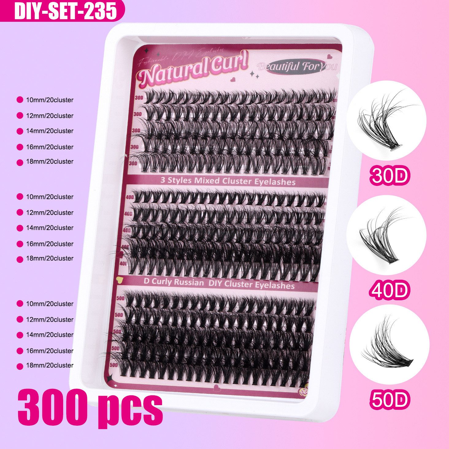 MOPUEA Einzelwimpern Wimpernverlängerungsset Cluster Wimpern Einzelset 270/300-teiliges, Cluster-Wimpern-Set, 300 tlg., Ideal für Anfänger und Make-up Liebhaber