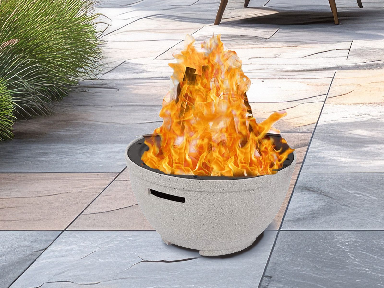 PEREL Feuerschale, Wasser & frostfeste Feuerschale in Steinoptik mit Schürhaken Ø47cm