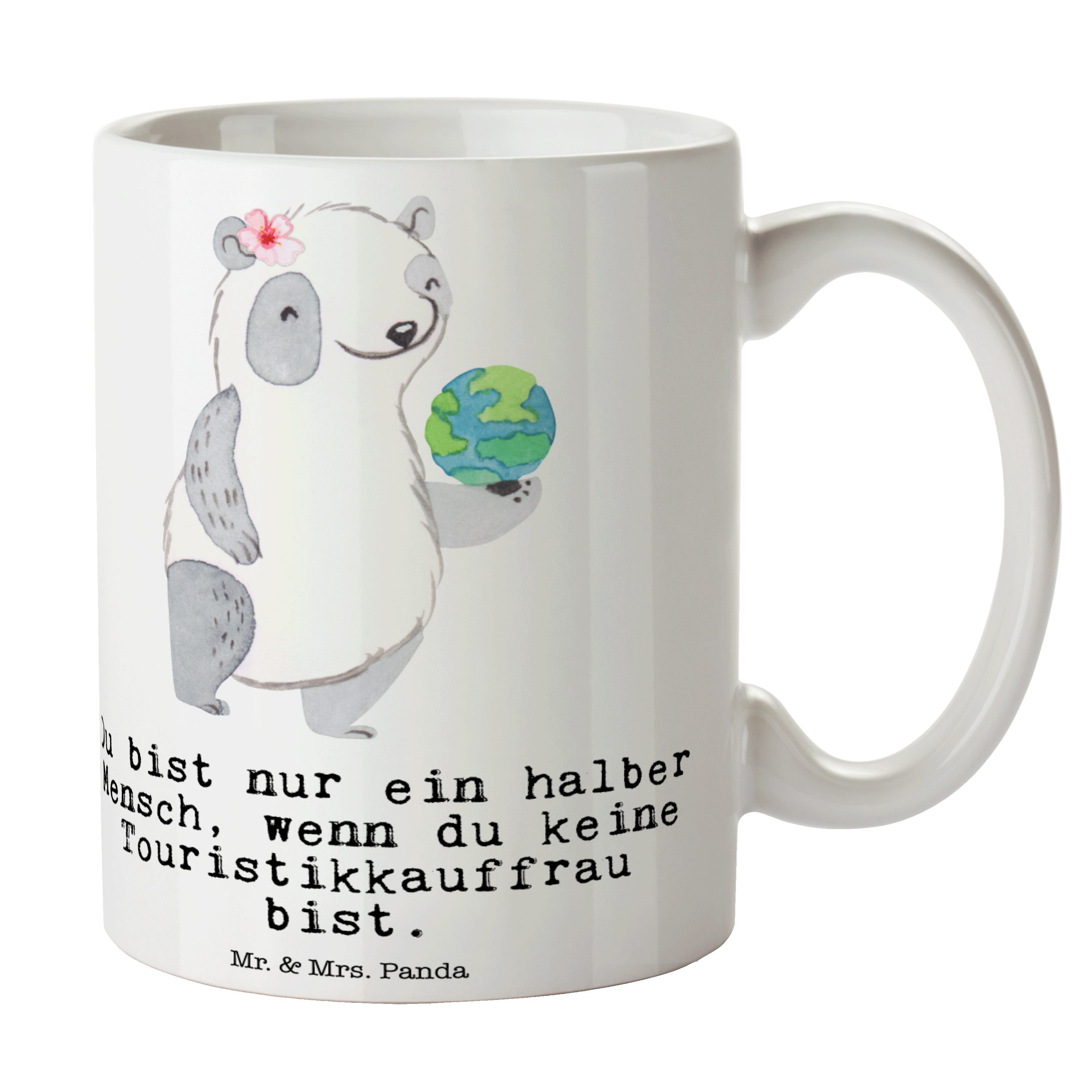 Mr. & Mrs. Panda Danke, Fi, Herz Keramik - Keramiktasse, - Weiß Touristikkauffrau Geschenk, mit Tasse